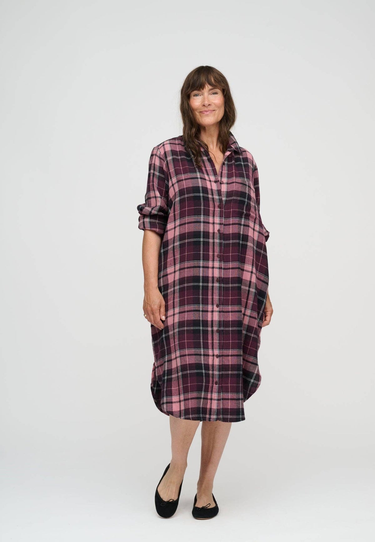 Reason shirtdress check: Burgundy / rose / S
