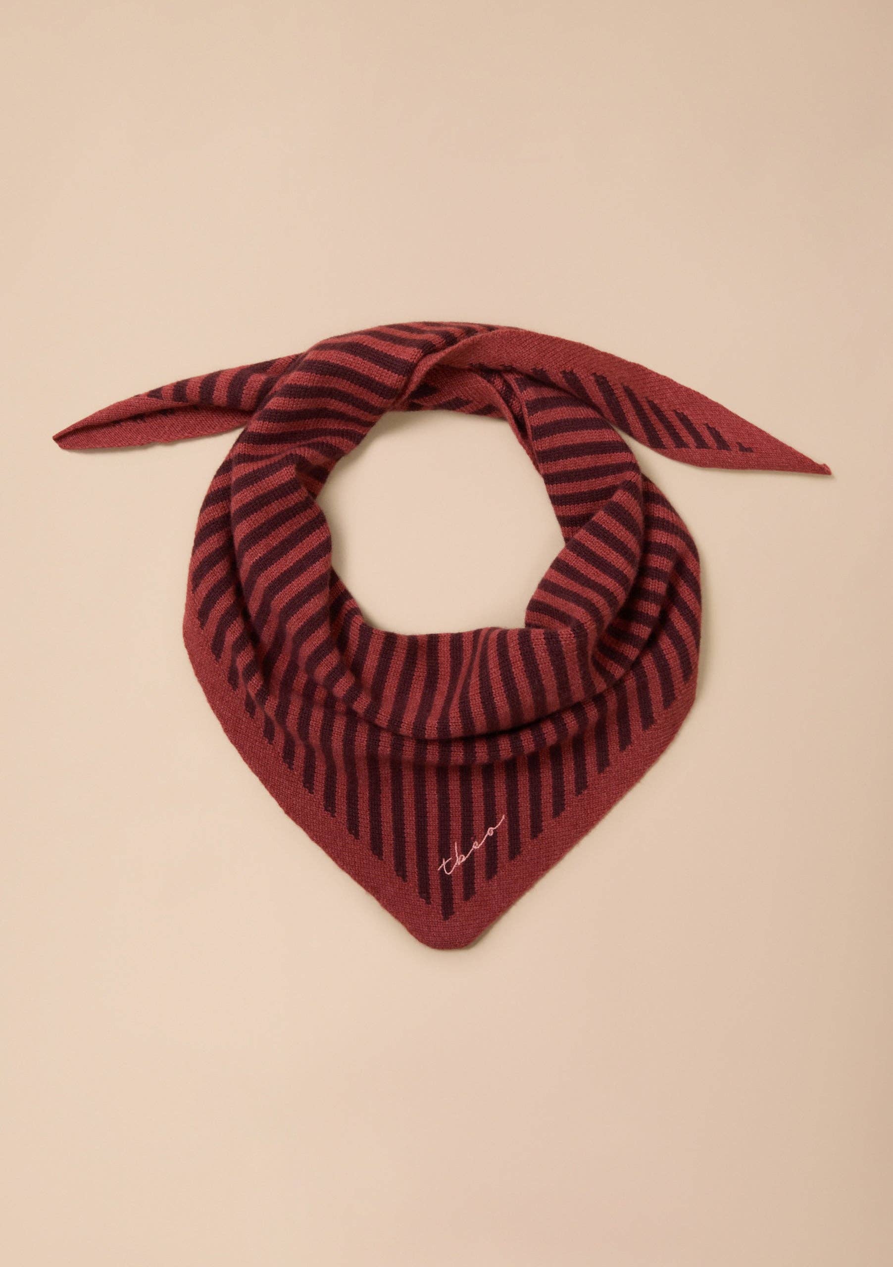 TBCo Merino Wool Triangle Scarf in Berry Stripe