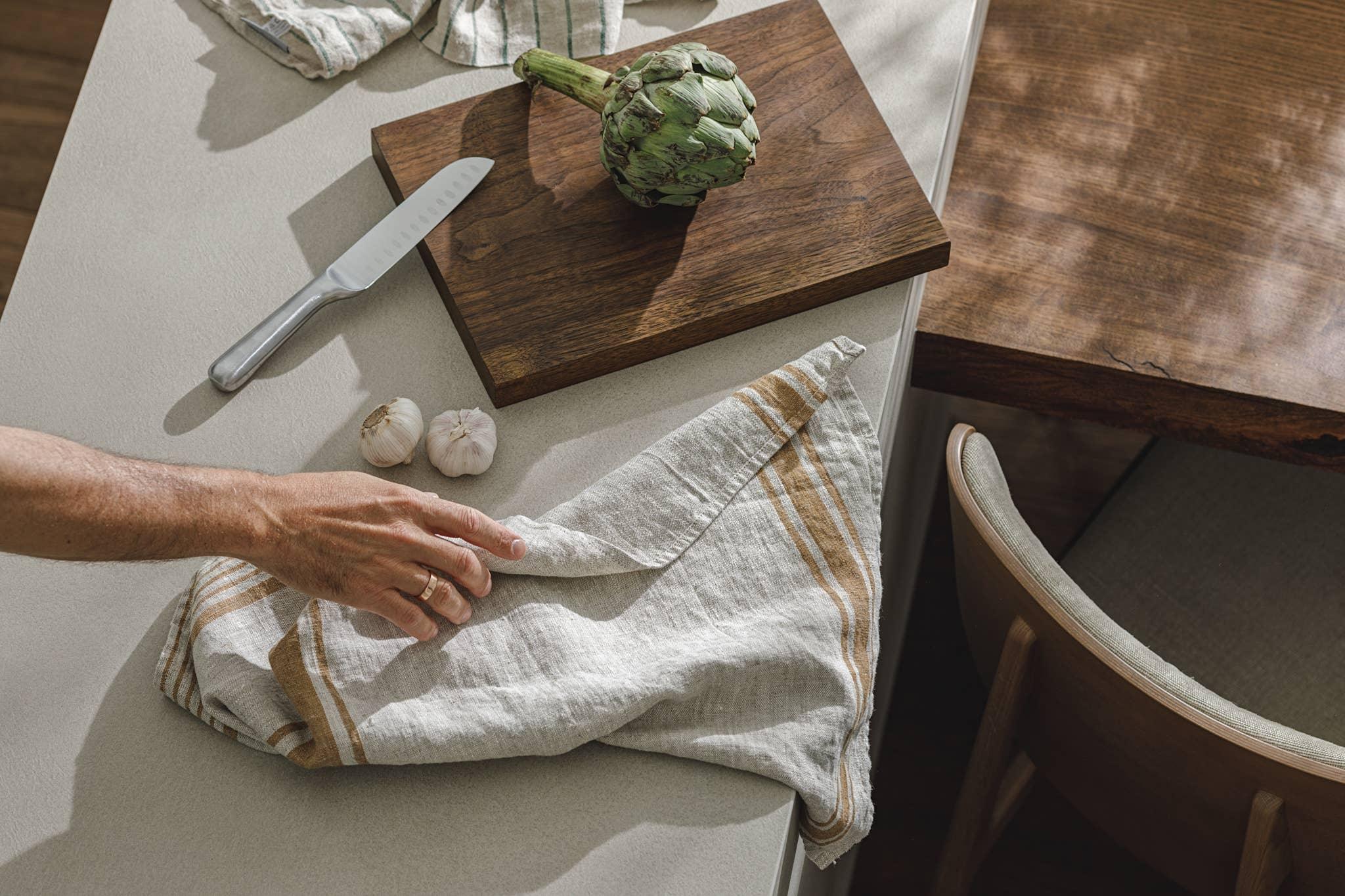 Linen Tea Towel / Sandy stripes by Dodesign