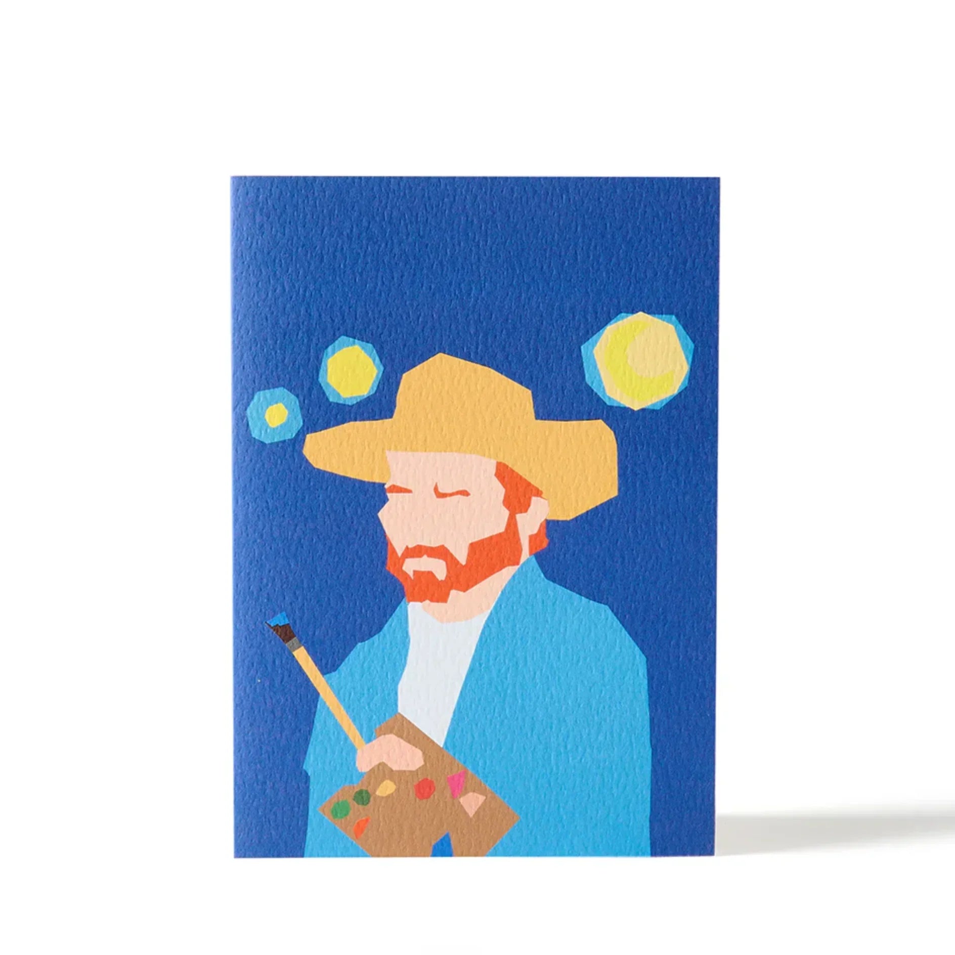 Ohh Deer greeting card, textured cardstock, Van Gogh artist illustration, blue and yellow.