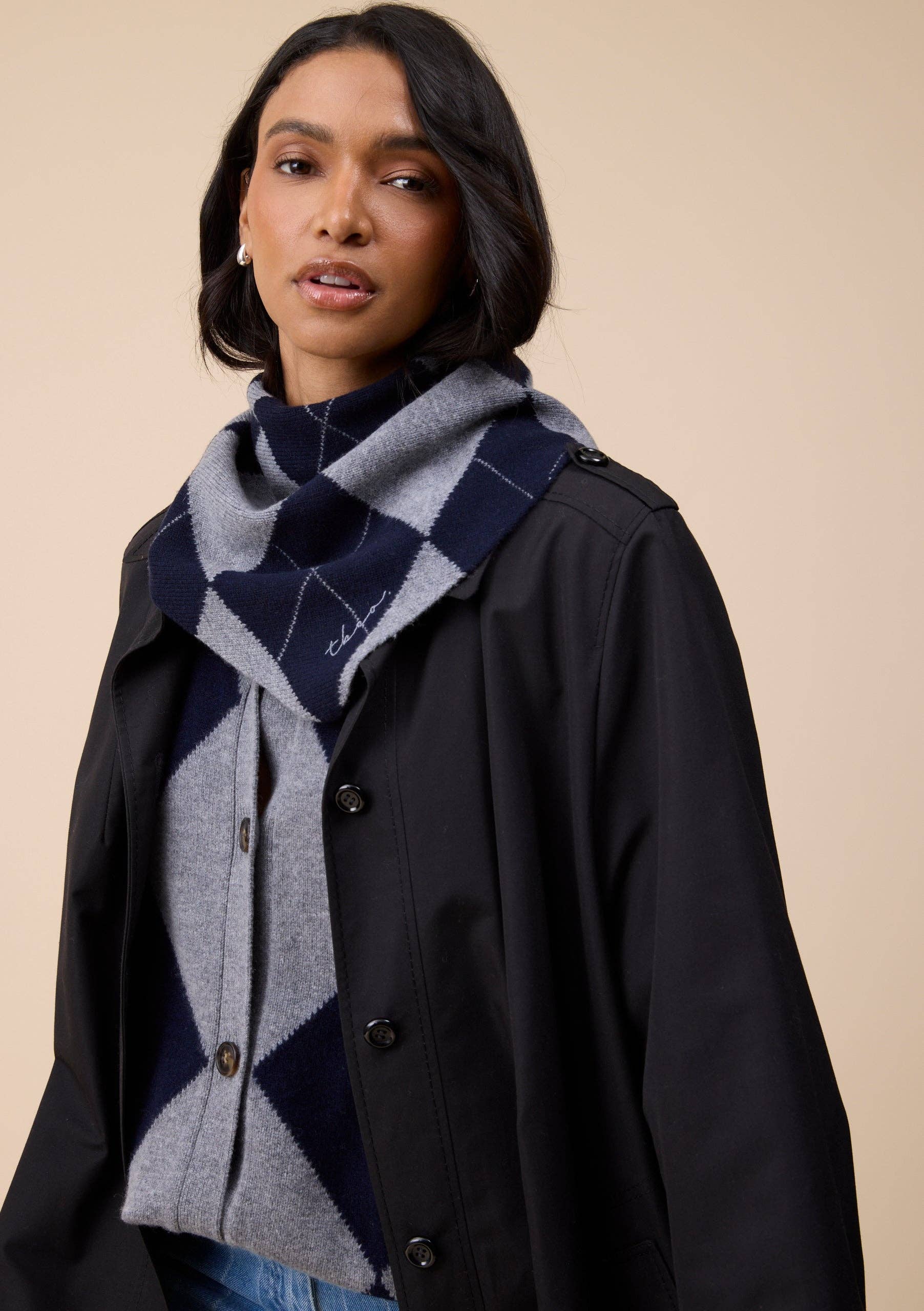 TBCo Merino Wool Triangle Scarf in Navy Argyle