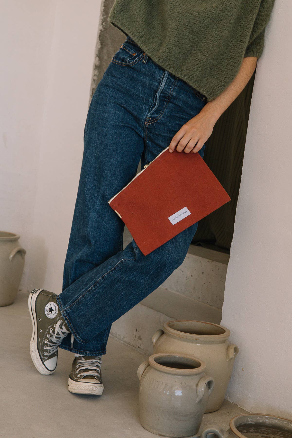 Large Pouch in Rust Organic Cotton Canvas