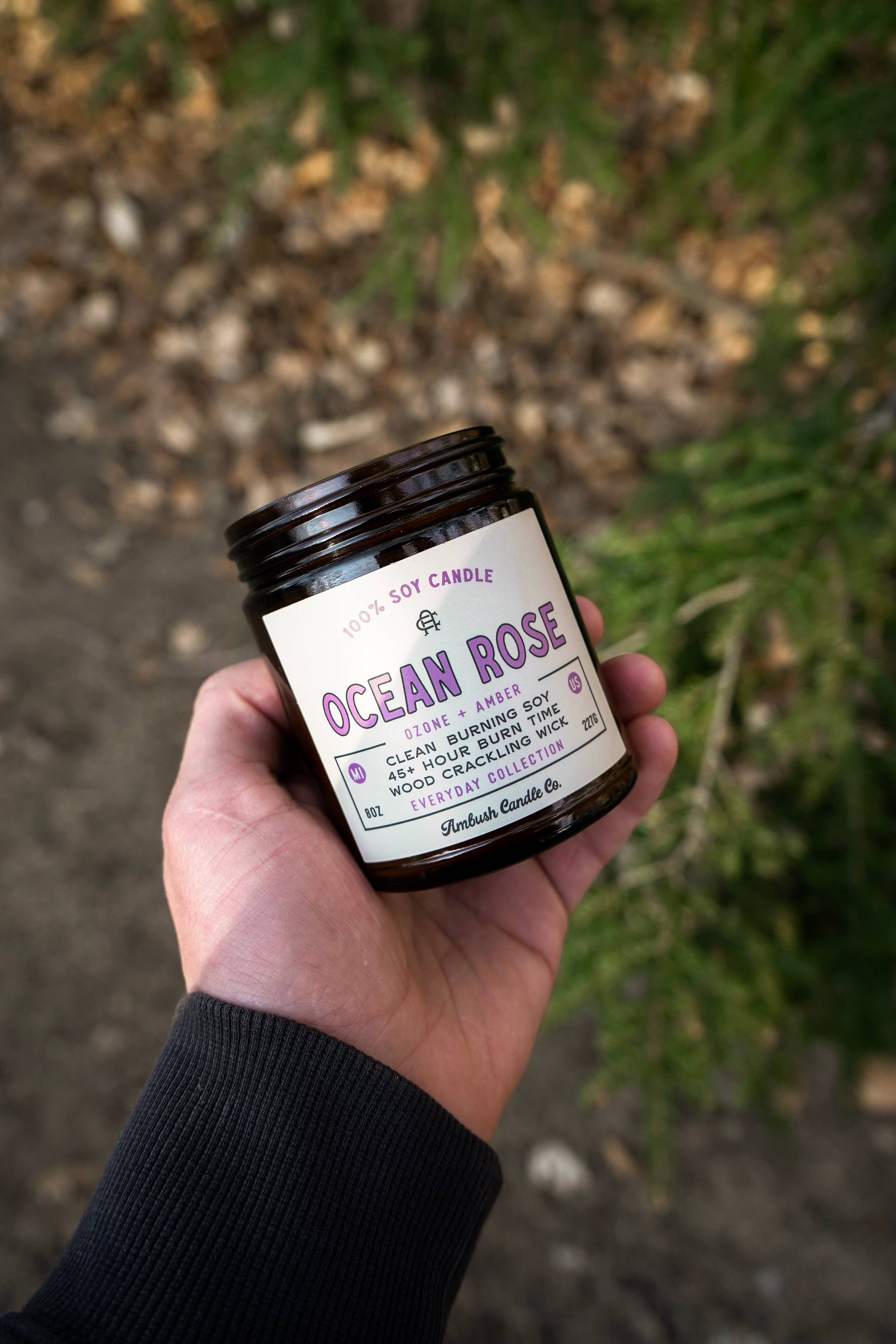Ocean Rose | Ozone + Amber 8oz Soy Candle