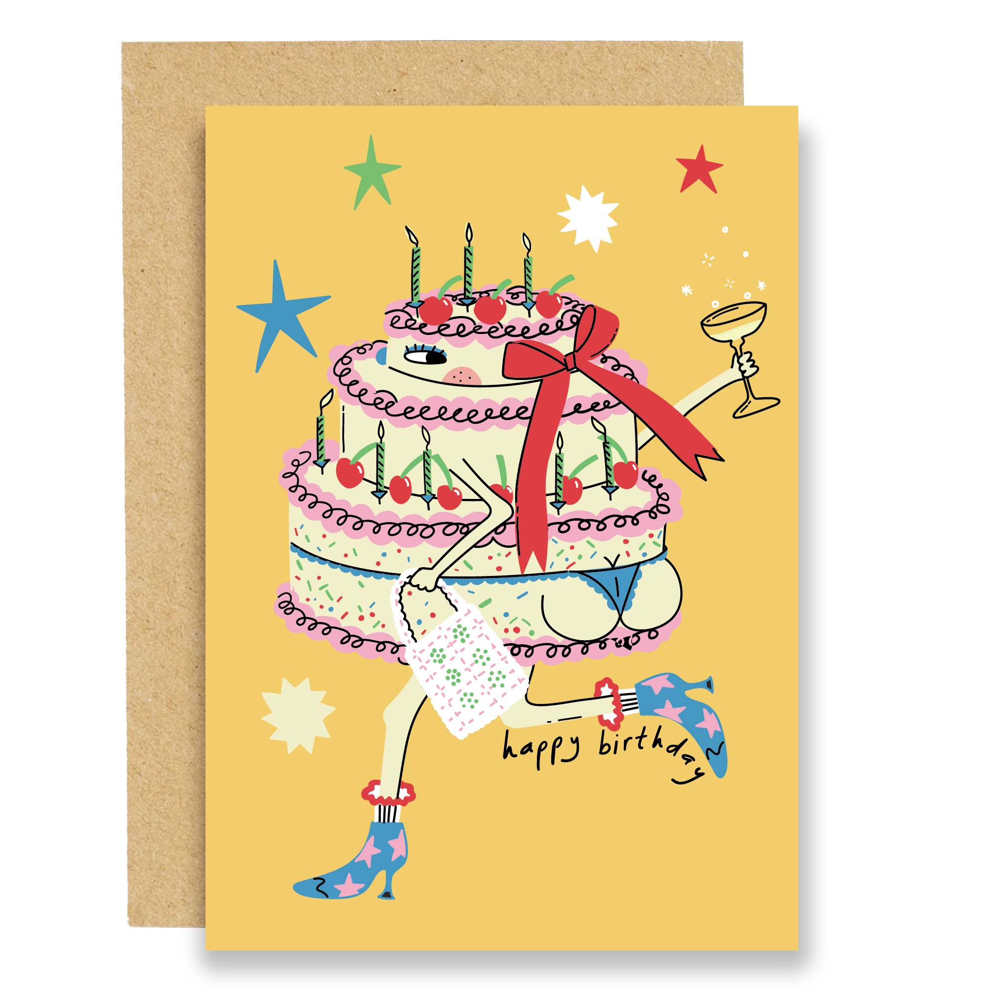 Cake in boots birthday card, fun greeting cards, bestseller