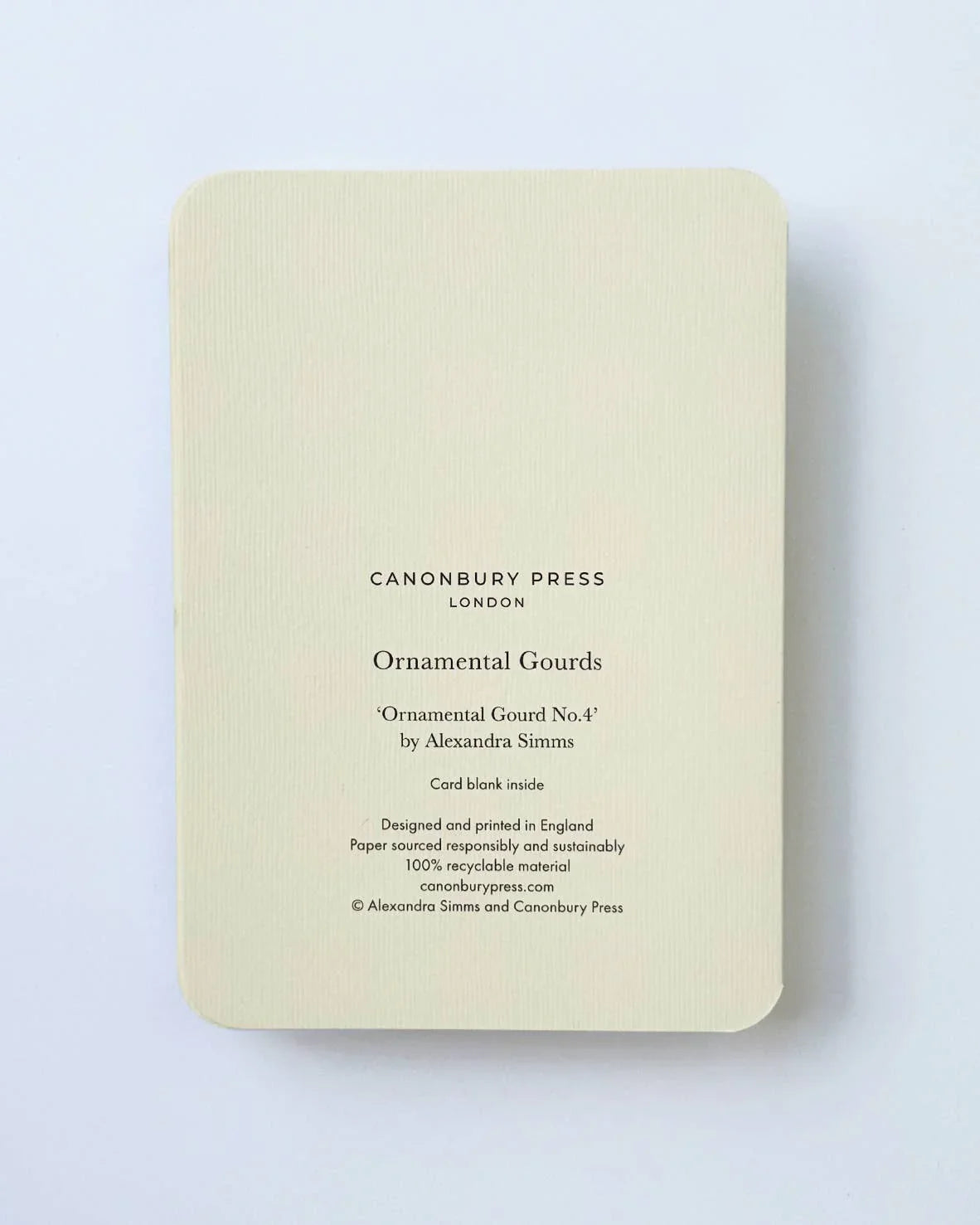 Canonbury Press Ornamental Gourds recycled cream greeting card by Alexandra Simms.