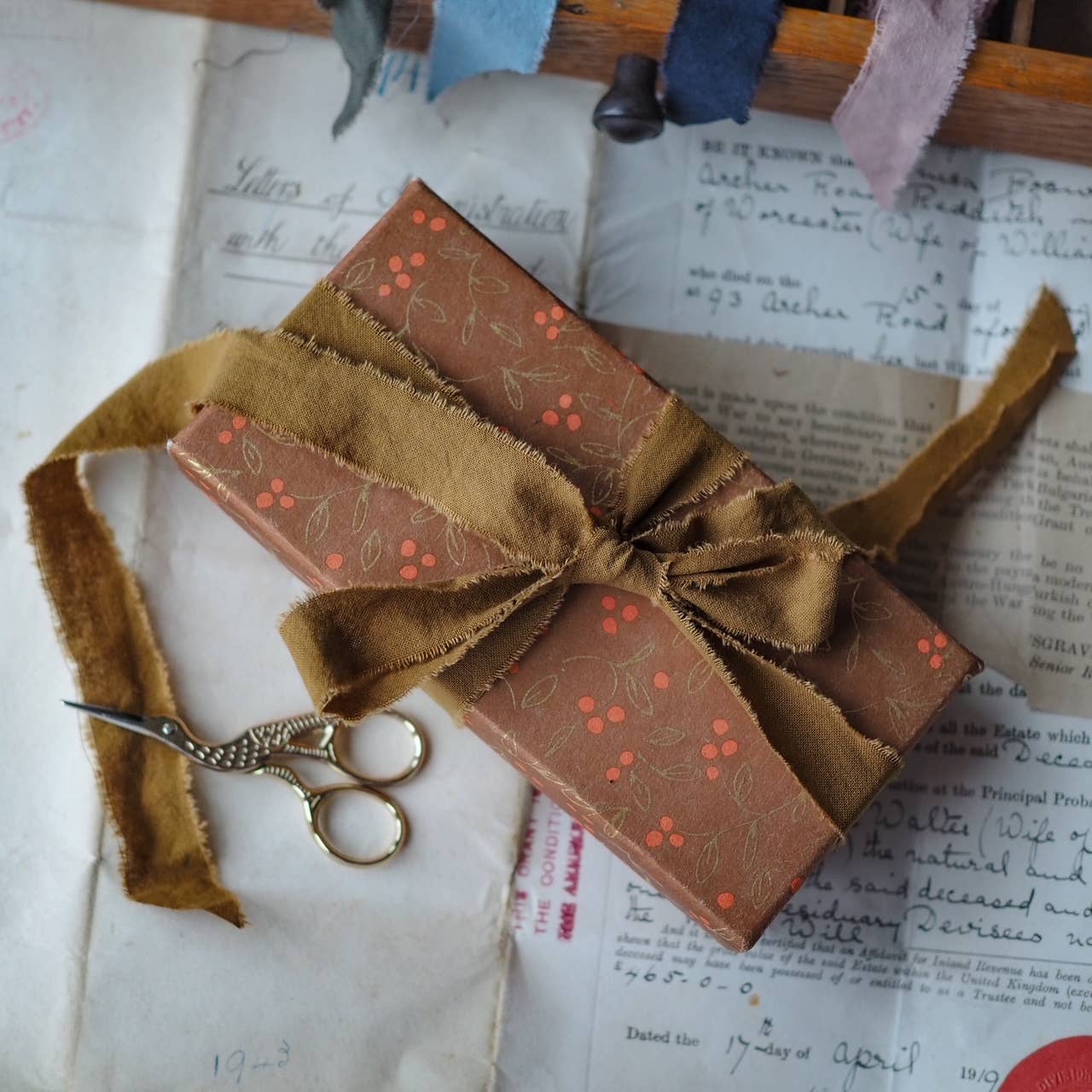 Hand frayed linen ribbon: Moss