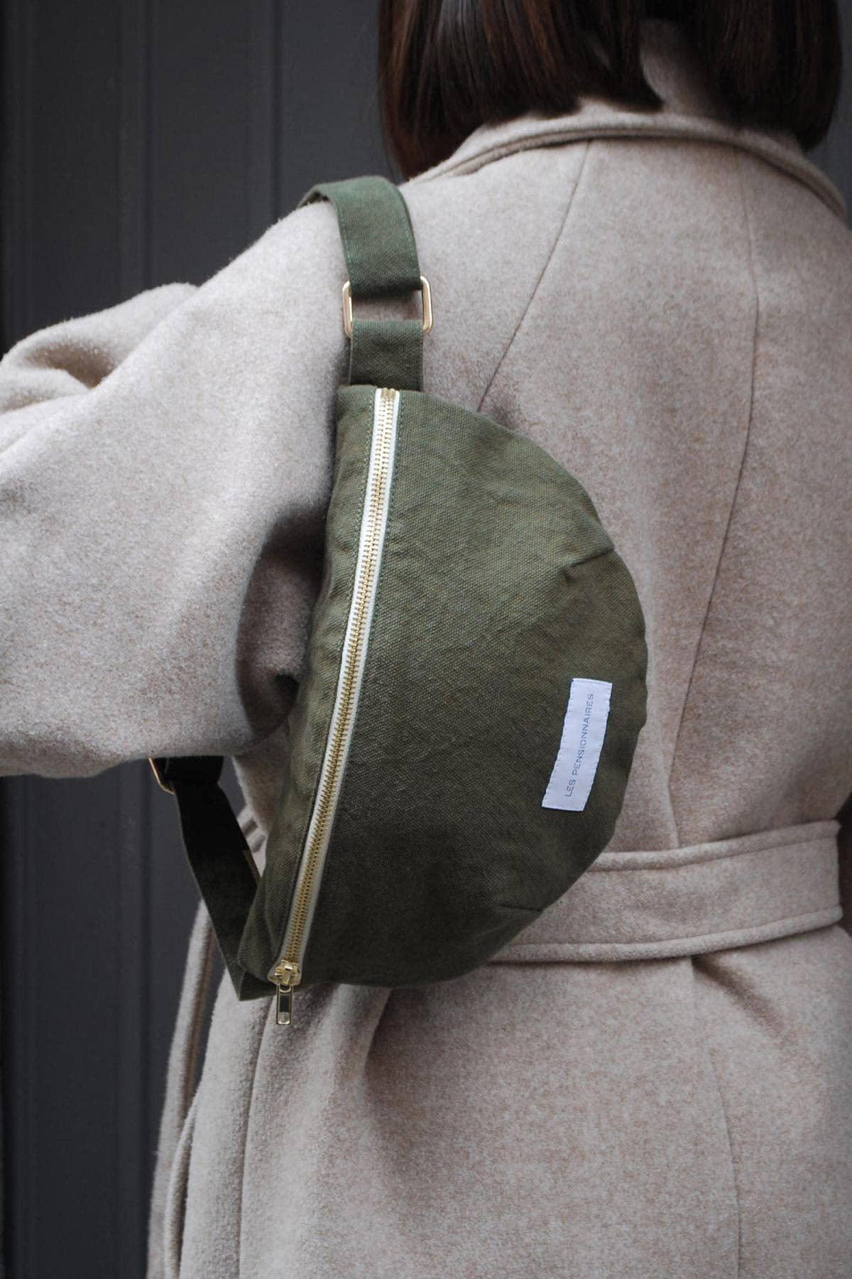 Organic caper green plain cotton canvas fanny pack