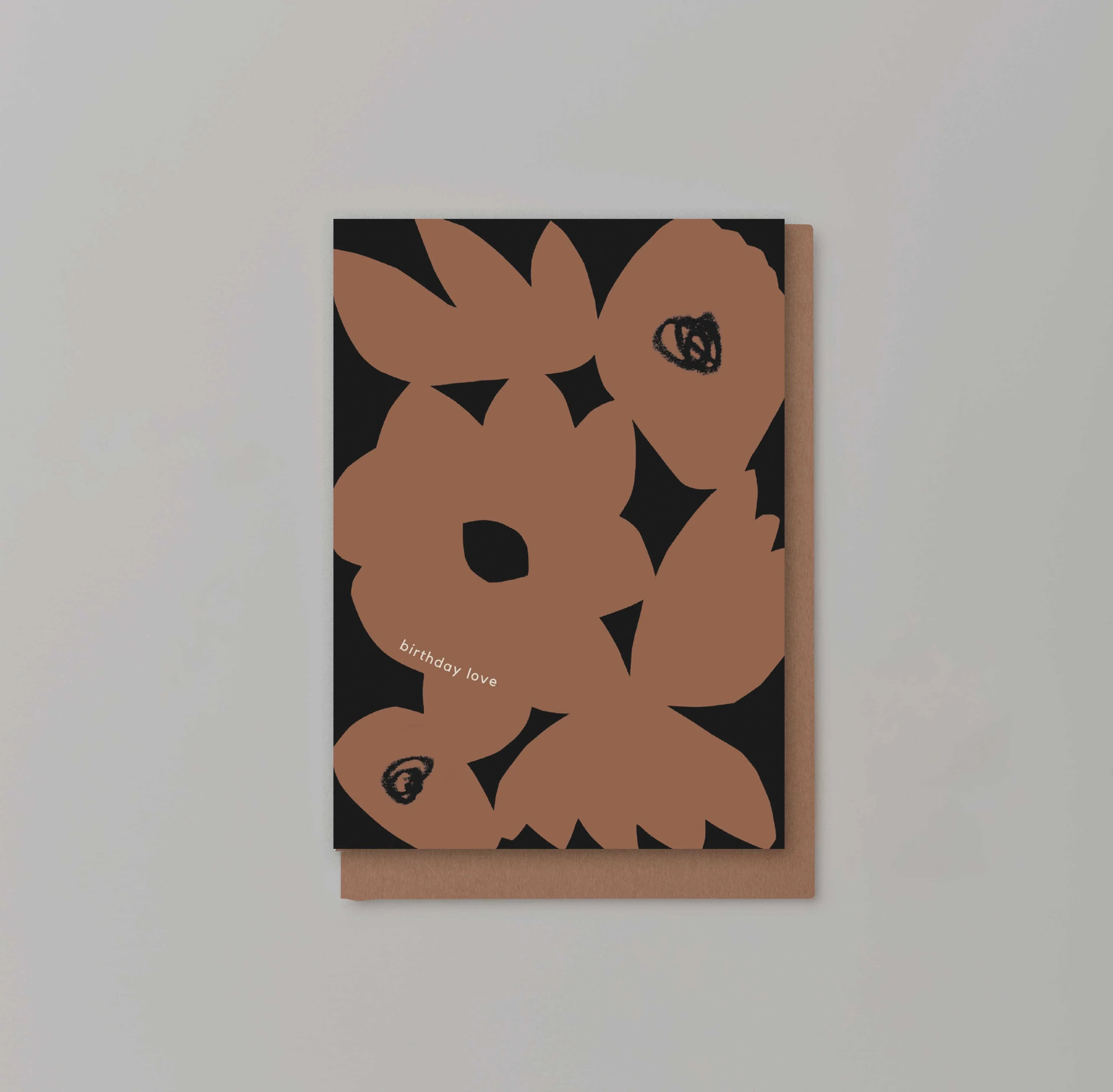 Archivist birthday card with brown floral design on black background, premium paper