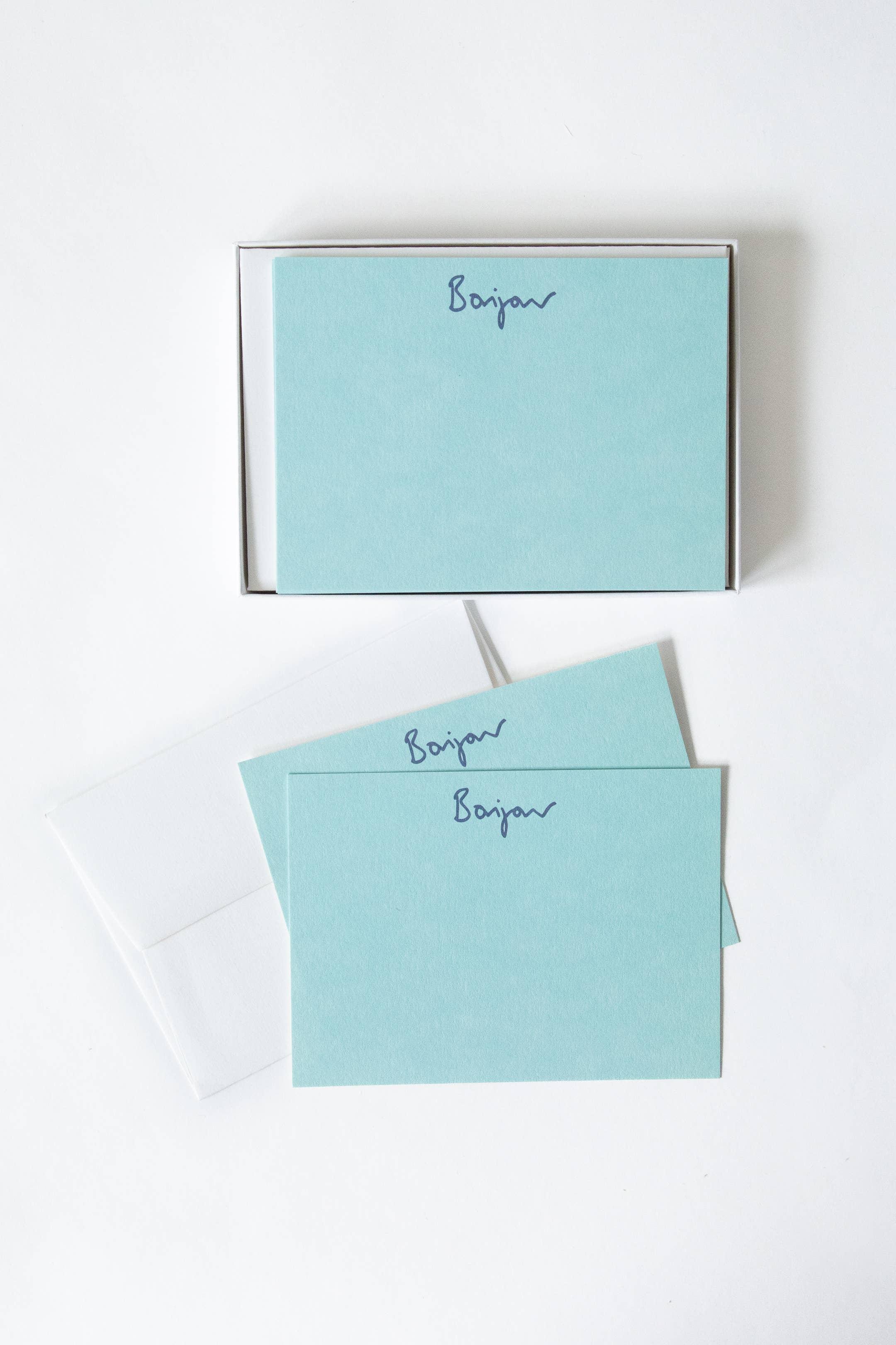 Bajar premium blue stationery notecards with white envelopes on white background