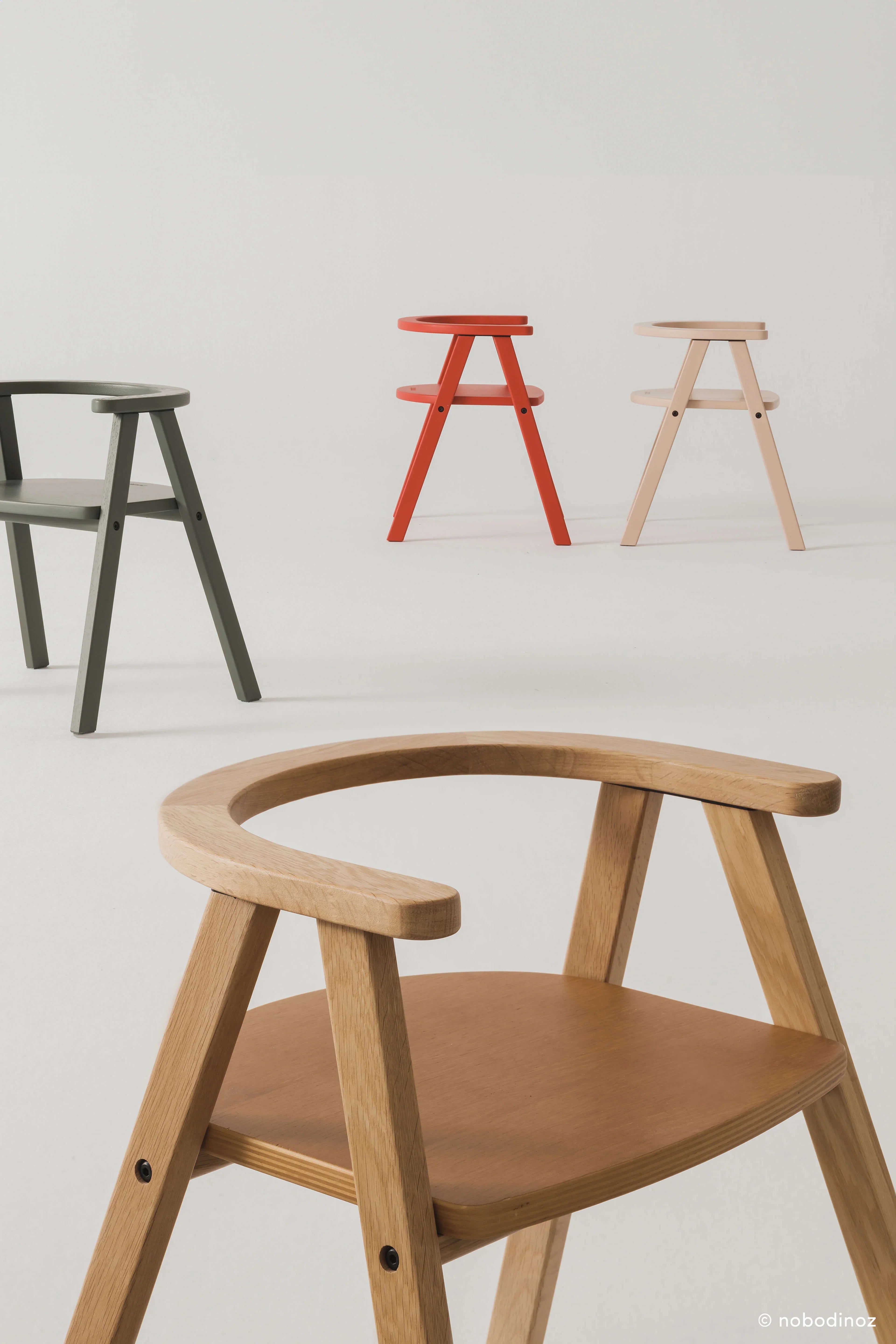 Nobodinoz Growing Green kid chair in natural oak, premium wood, minimalist design, assorted colors