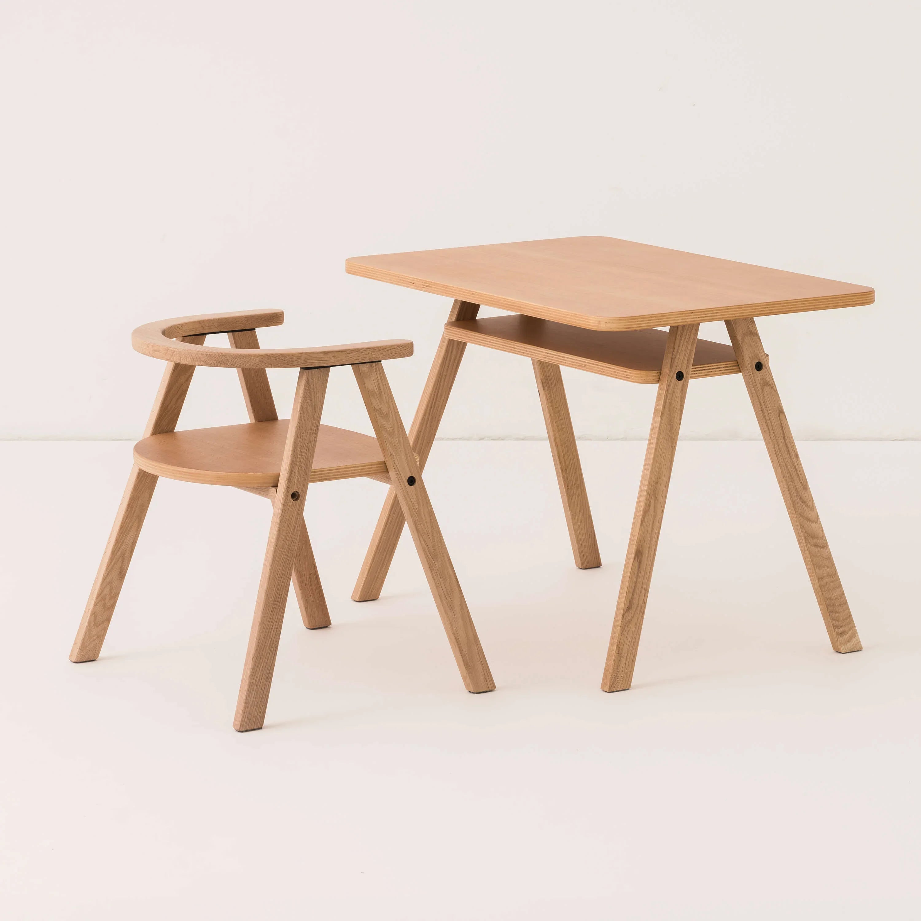 Nobodinoz Growing Green kids chair in natural oak wood with matching desk, minimalist design