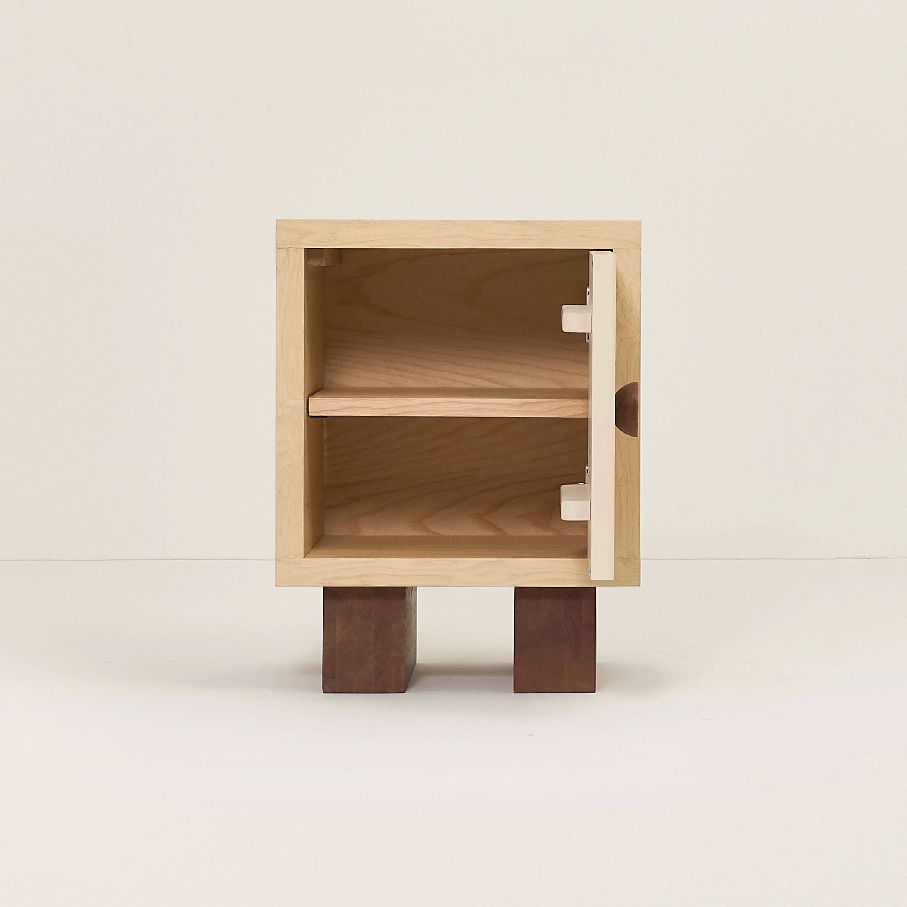 Heju x Nobodinoz bedside table, light wood, open shelf, minimalist design
