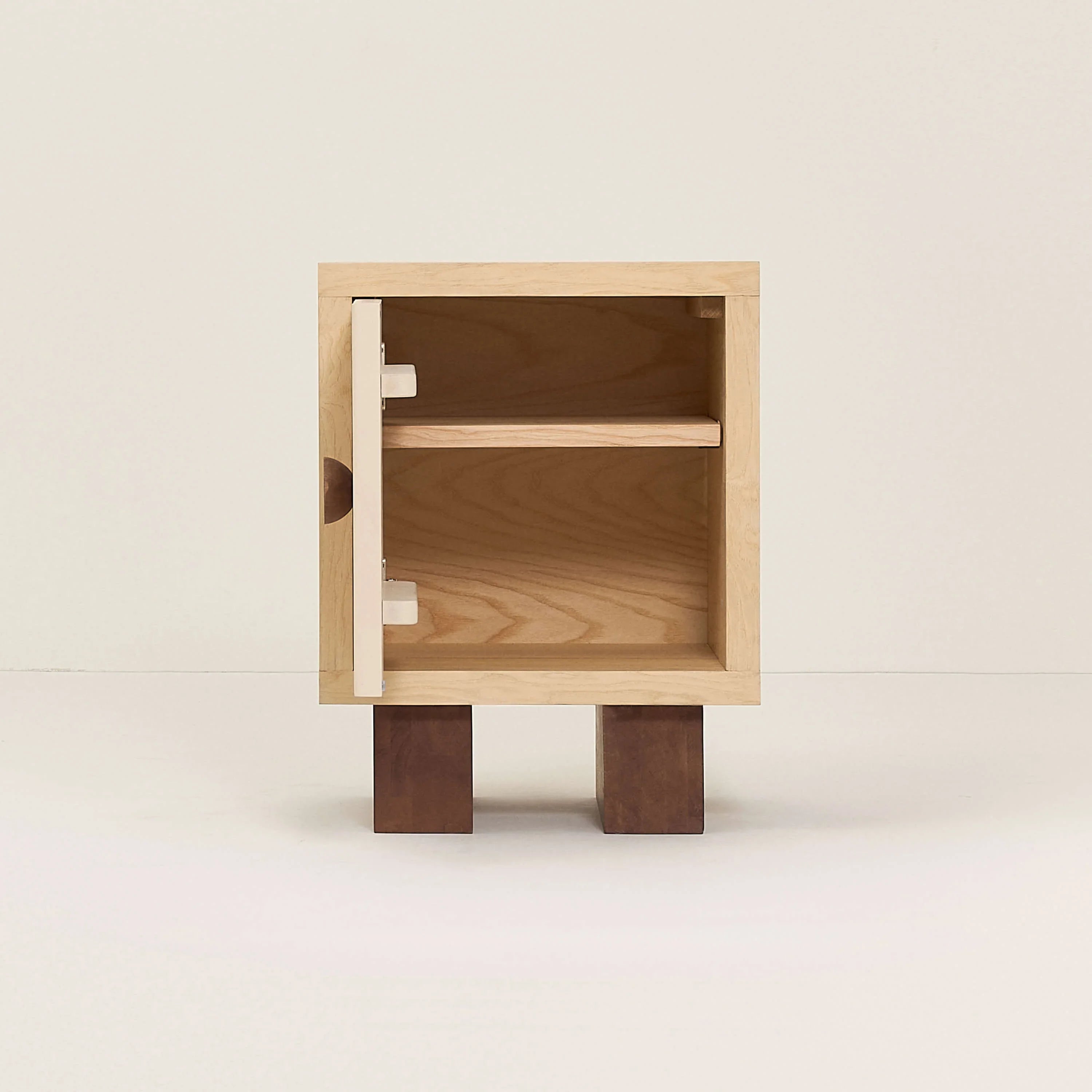Heju x Nobodinoz bedside table, natural wood, light and dark brown, premium modern design