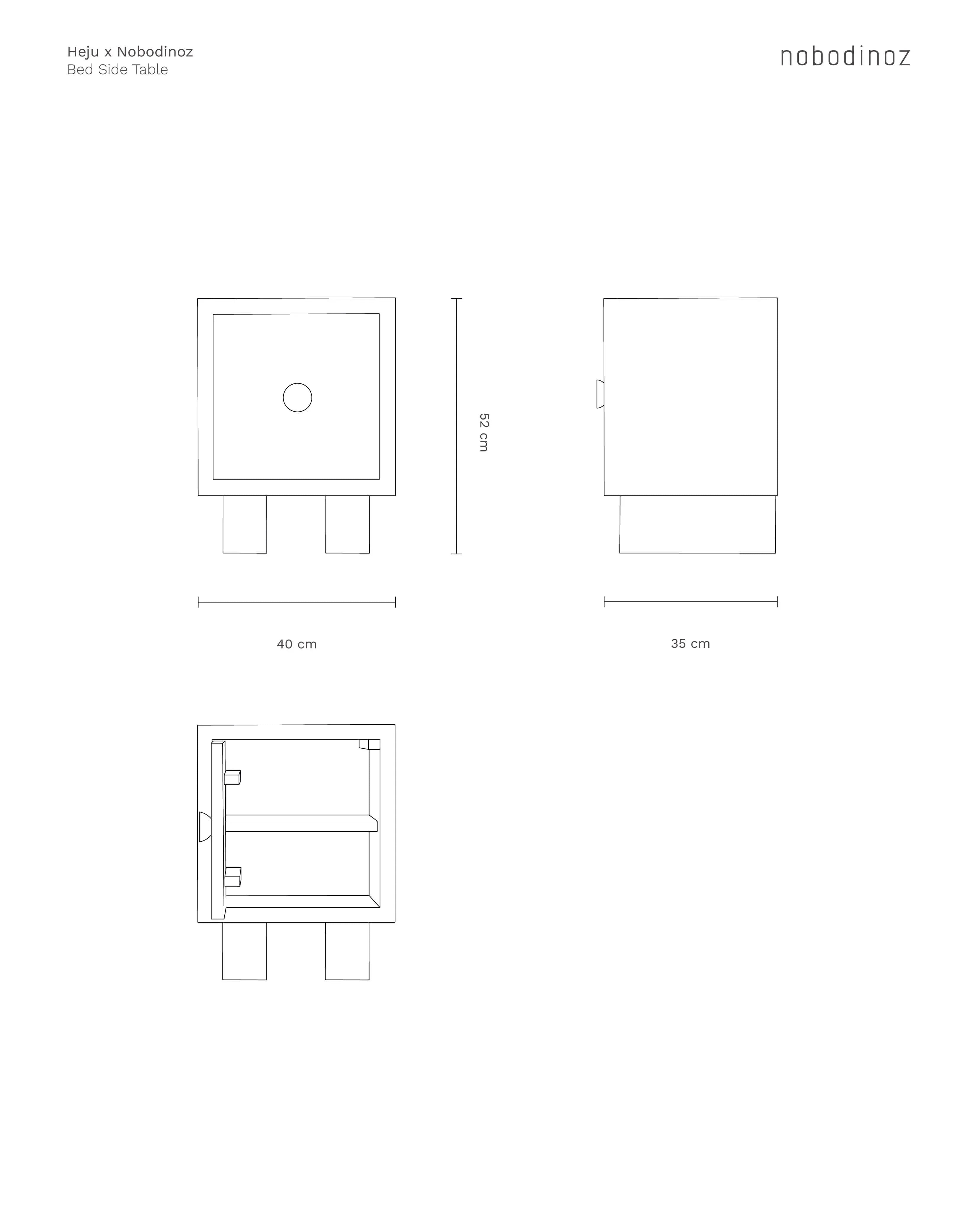 Heju x Nobodinoz bedside table line drawing, premium wood, natural finish, minimalist design
