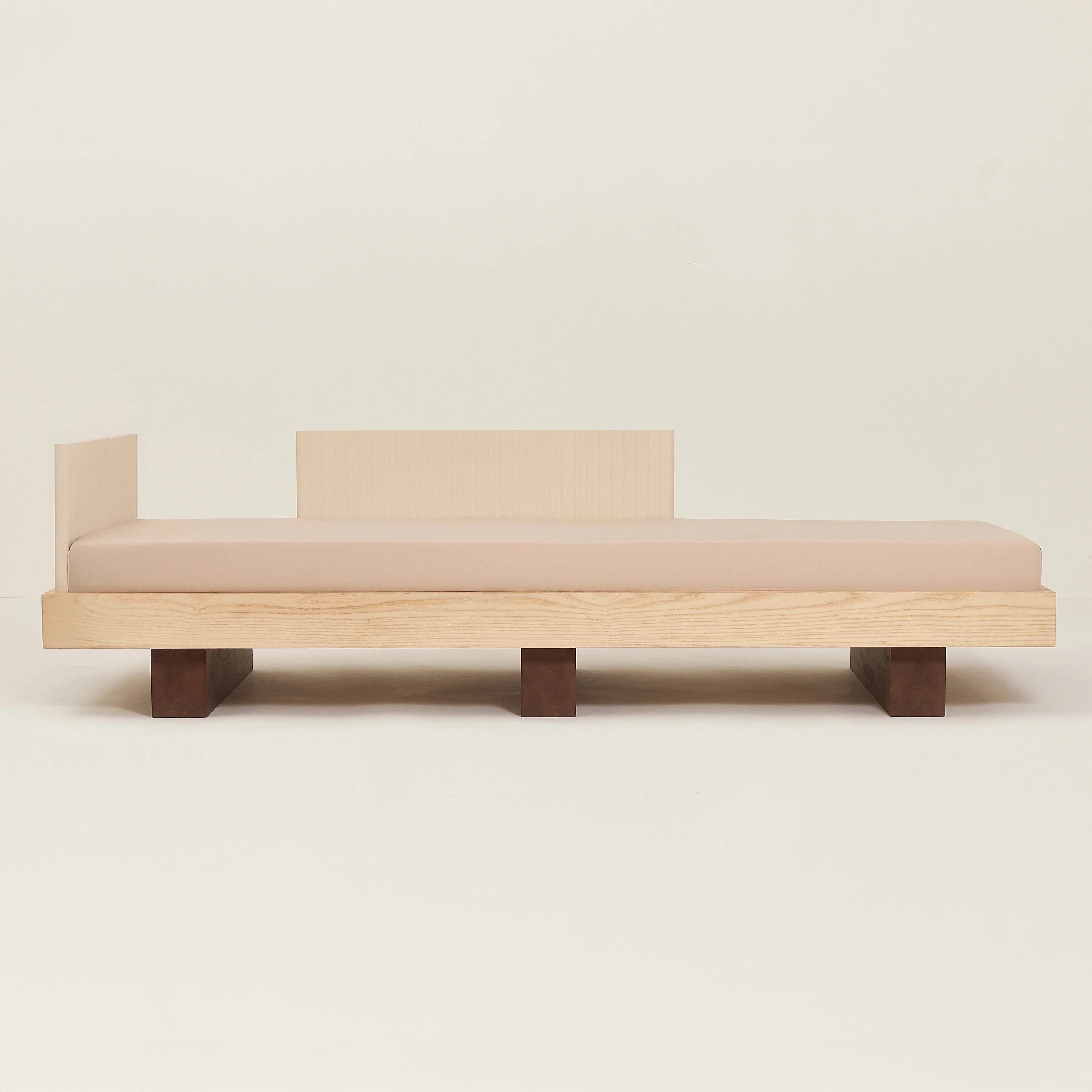 Heju x Nobodinoz junior bed in light wood with beige mattress and minimalist design