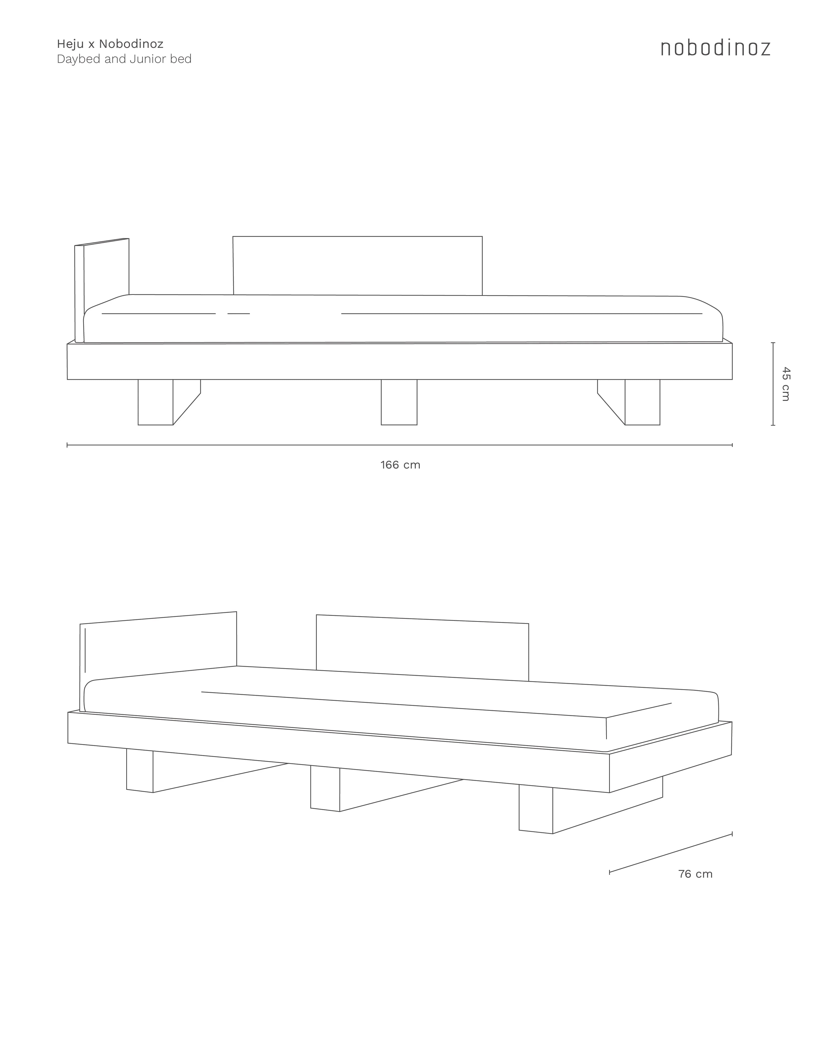 Heju x Nobodinoz junior bed, wood frame, minimalist design, natural color, 166x76 cm