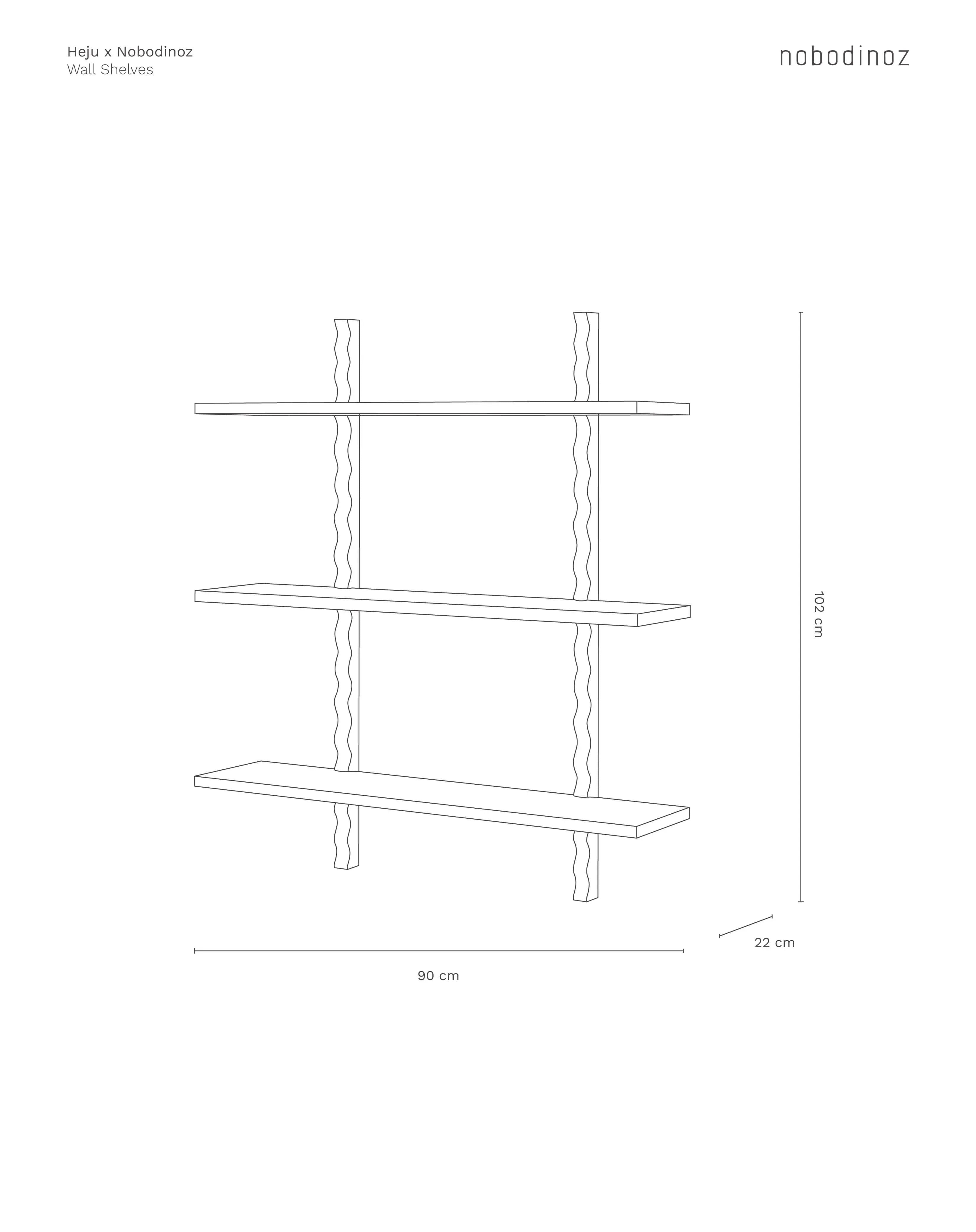 Heju x Nobodinoz wall shelves, three-tier wood shelving, white, minimalist design