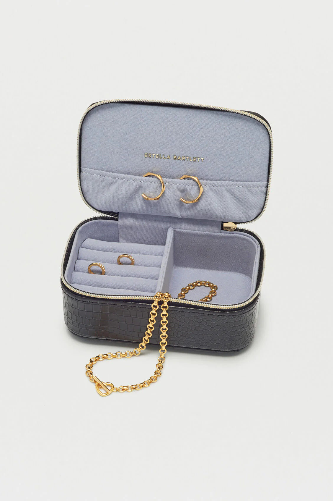 Treasure Me Mini Jewellery Box - Black Croc Embossed