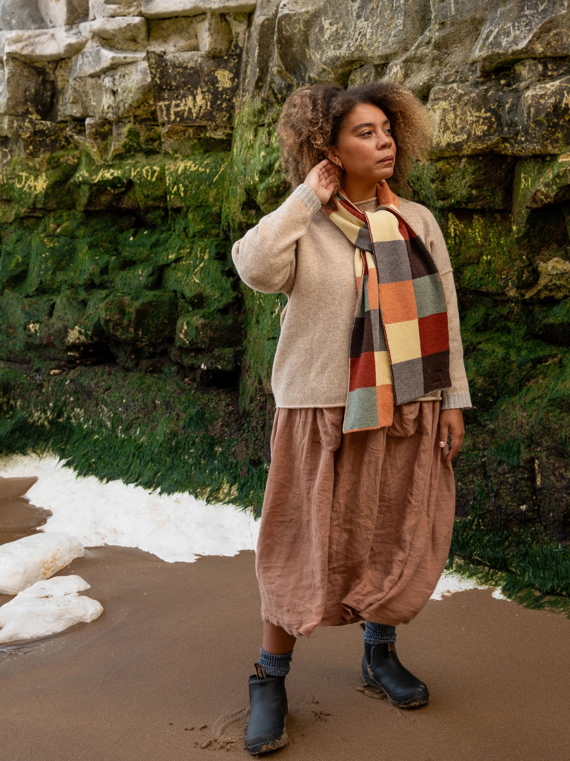 Rove Knitwear Checkerboard Scarf – Rust Multi