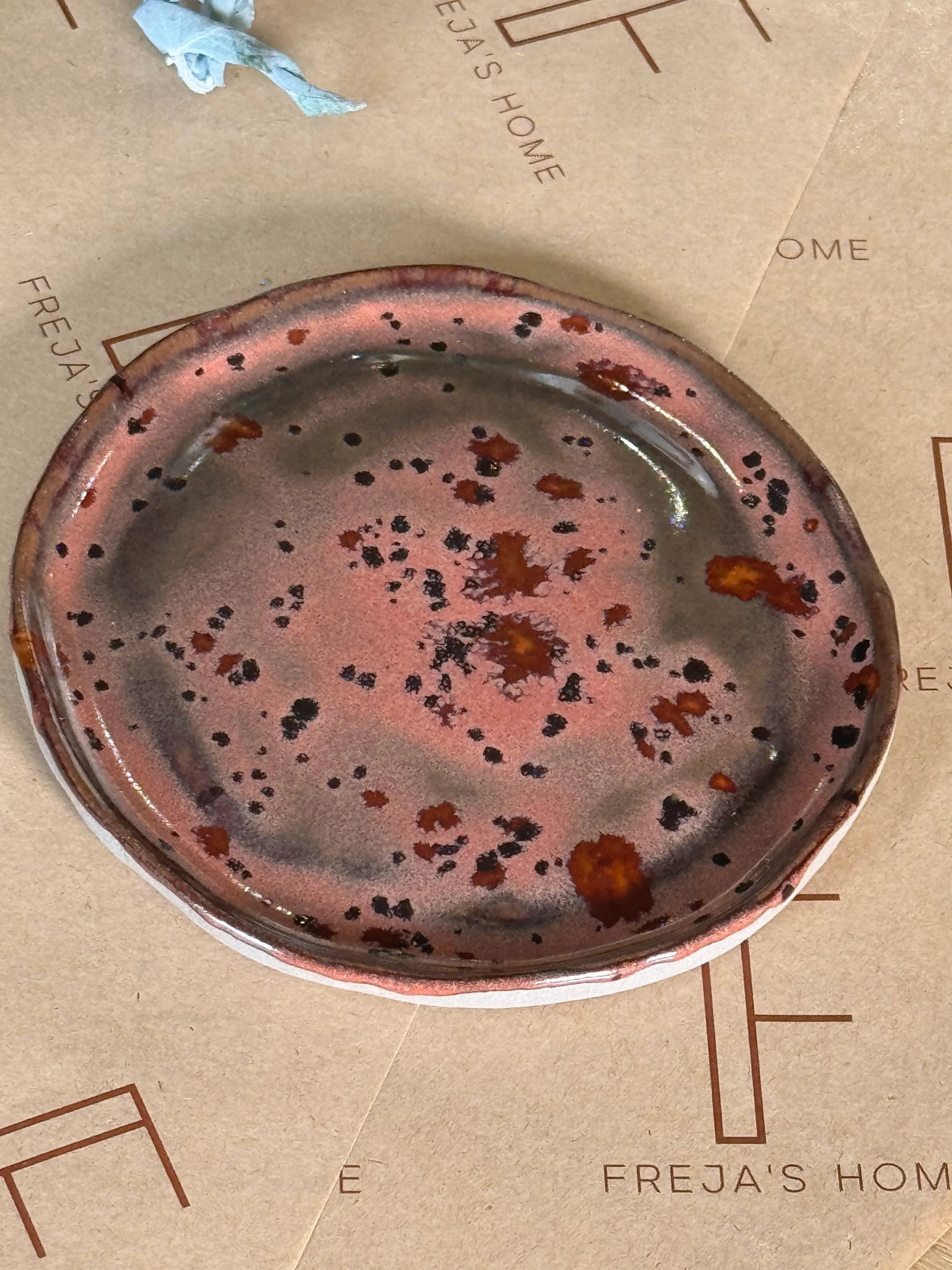 Freja's Home ceramic plate, handmade, speckled pink and brown stoneware