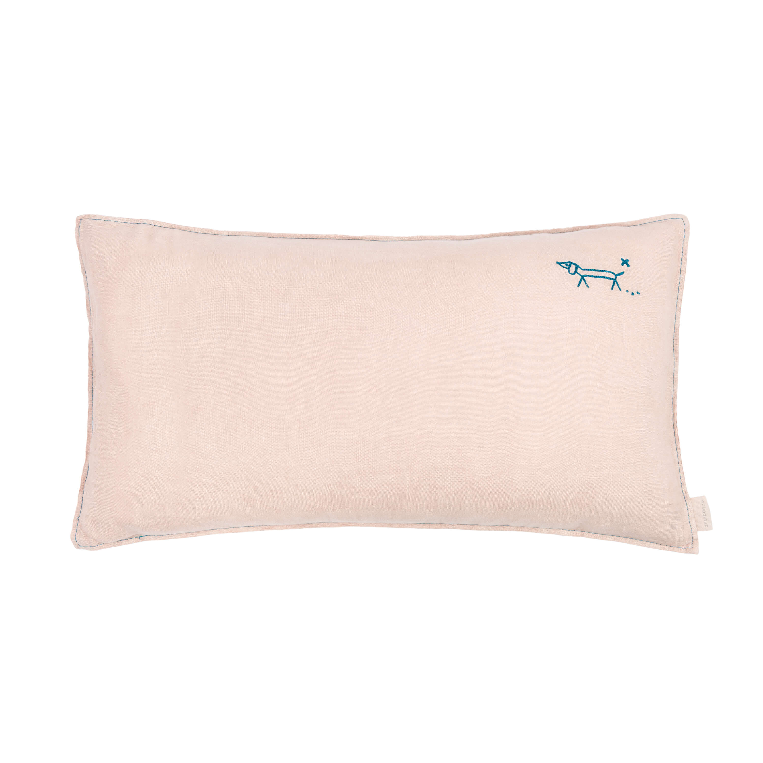 Embroidered rectangular cushion in washed French linen L1N0