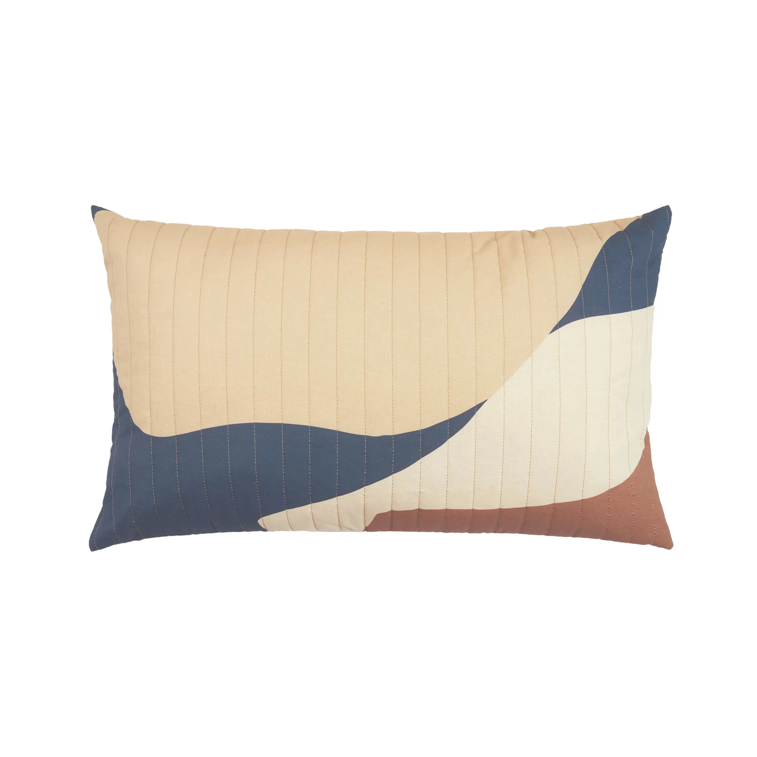 Nobodinoz large quilted cushion, cotton, blue and beige colour block design