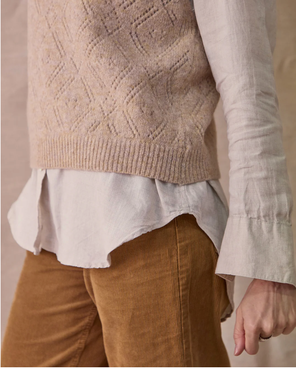 Diamond Open Knit Top Oatmeal - Rove Knitwear