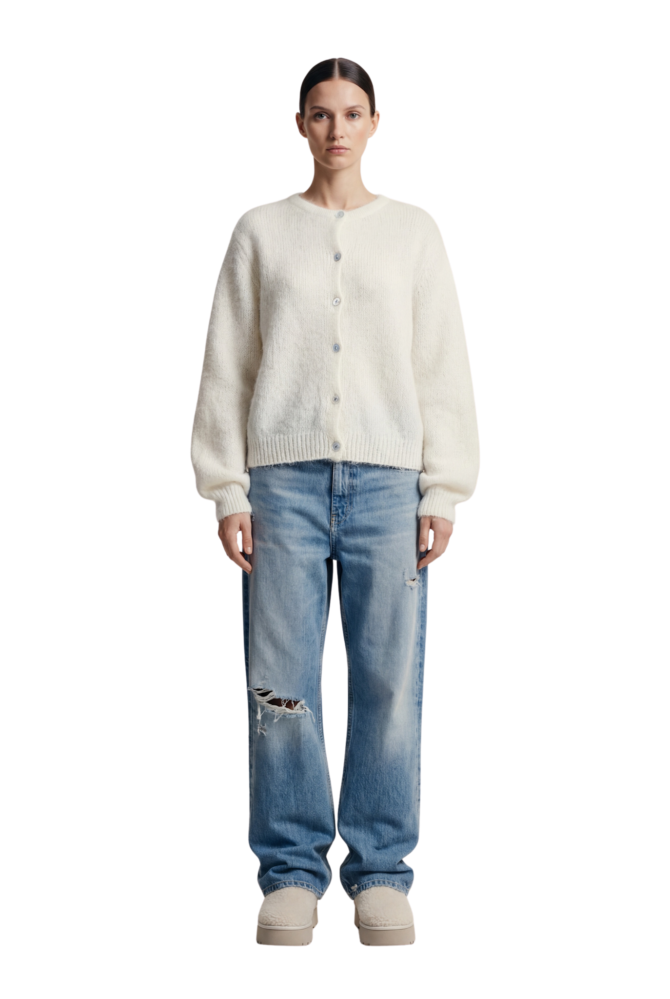 Susan Alpaca Cardigan in White — American Dreams