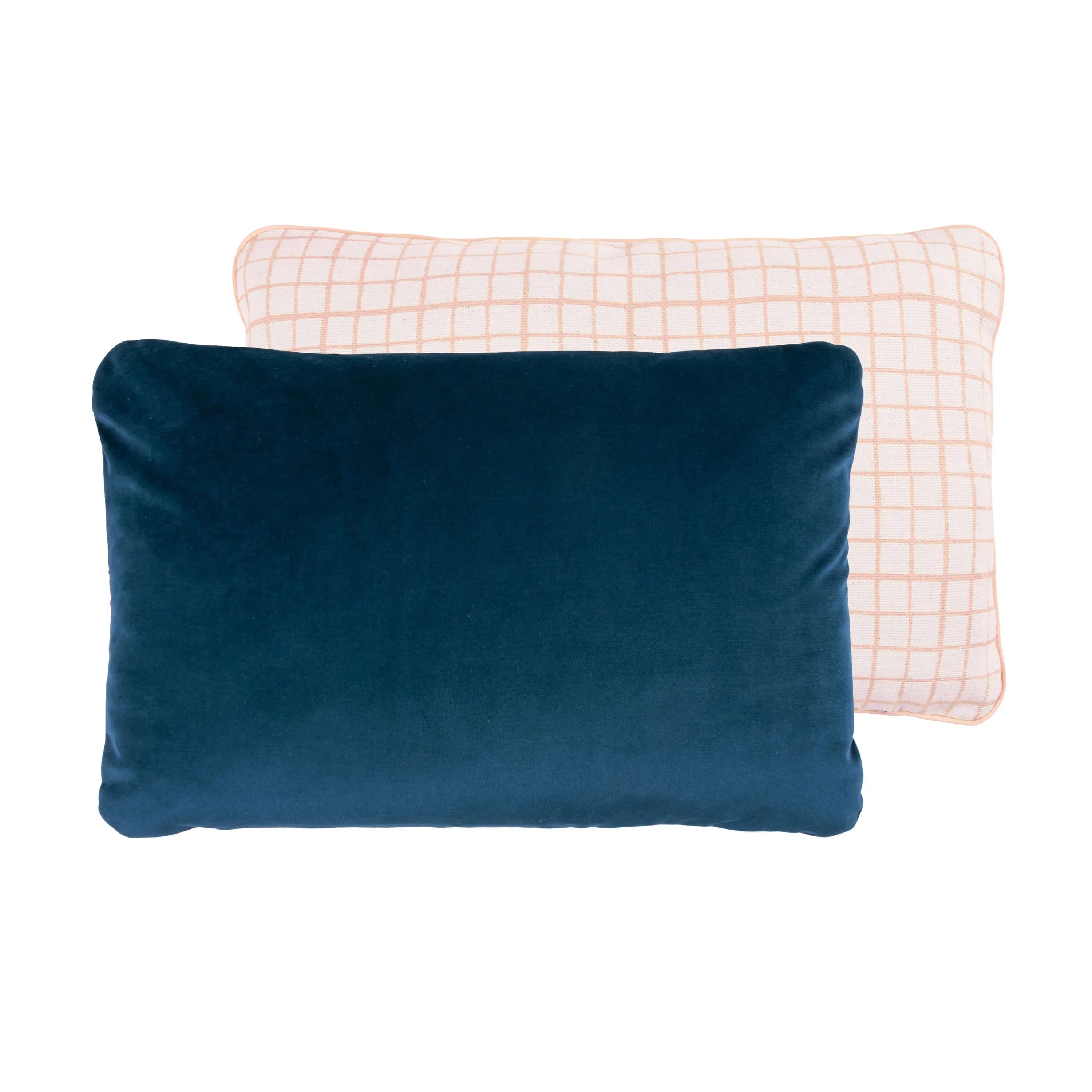Nobodinoz two-sided rectangular velvet cushion, night blue and grid pattern cotton