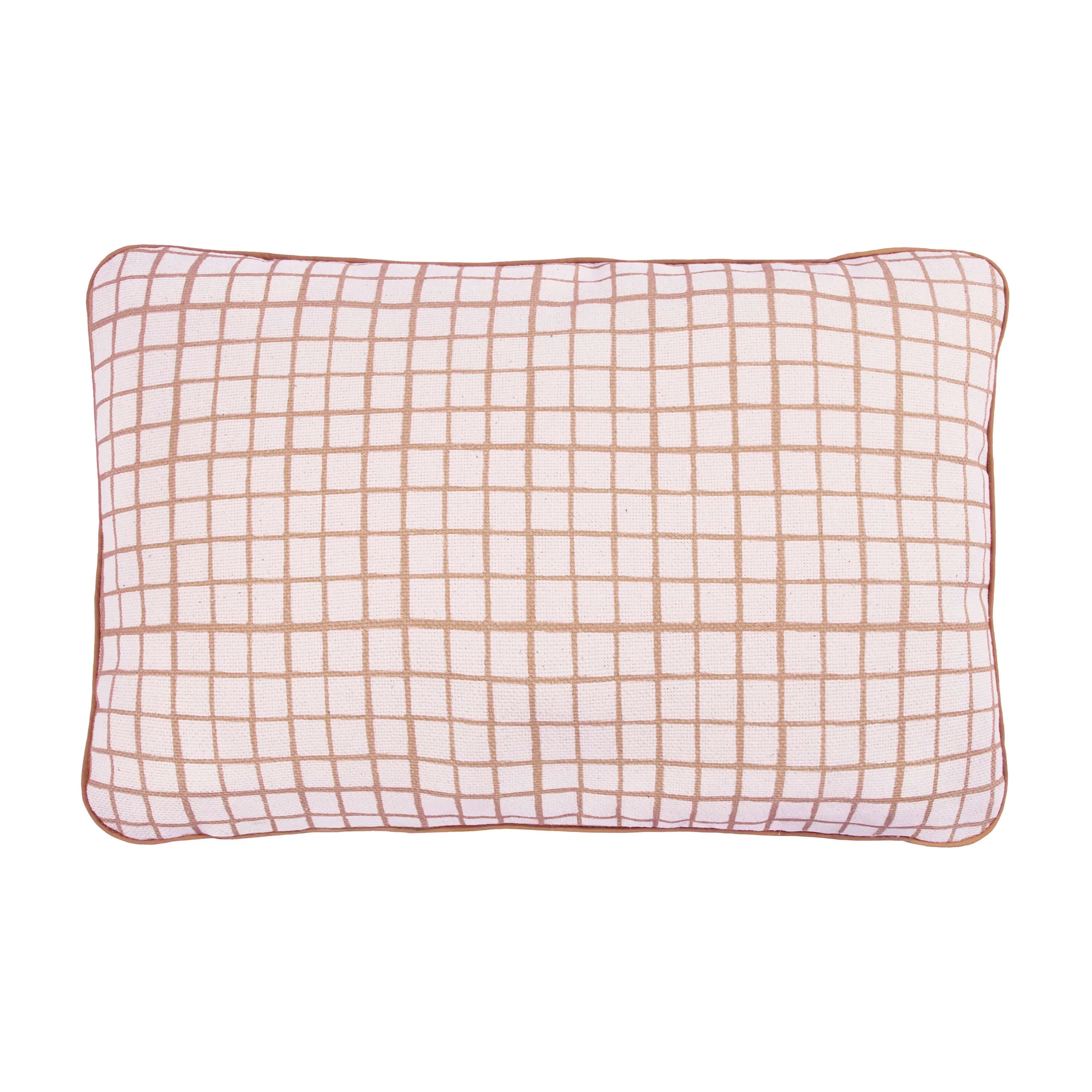 Nobodinoz two-sided rectangular cotton cushion in wild brown grid pattern