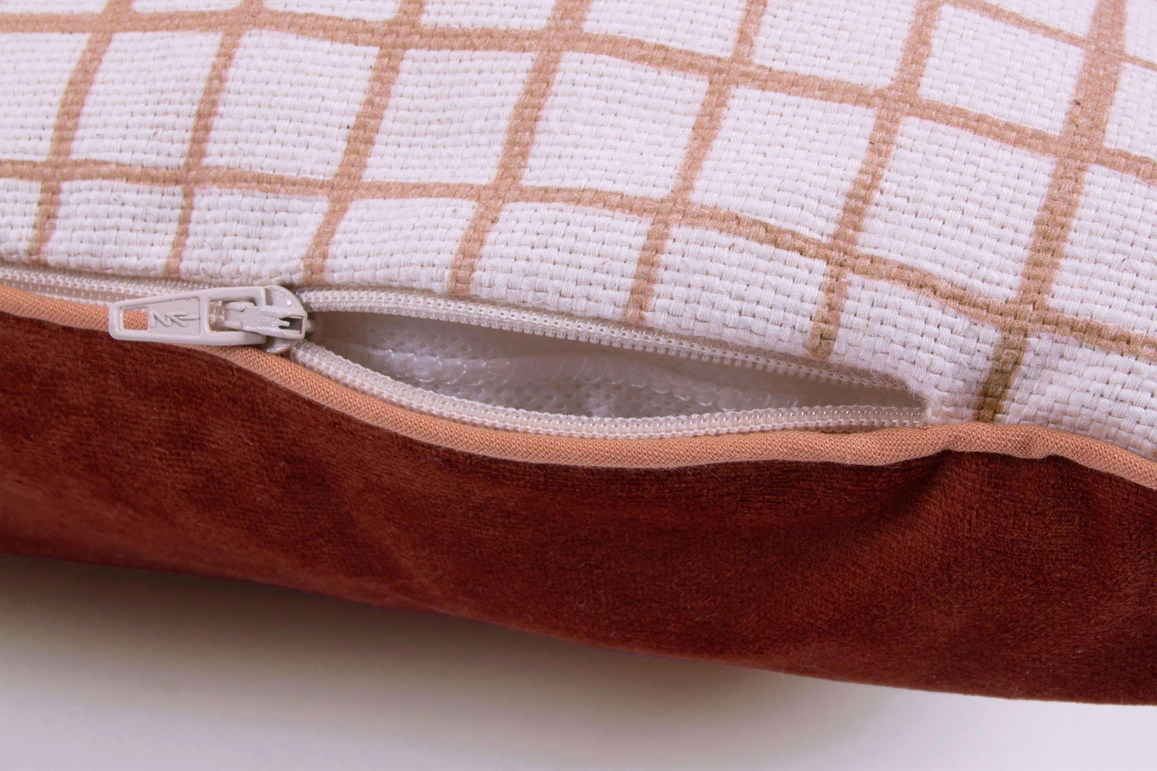 Nobodinoz two-sided rectangular cushion, soft cotton, wild brown and grid pattern