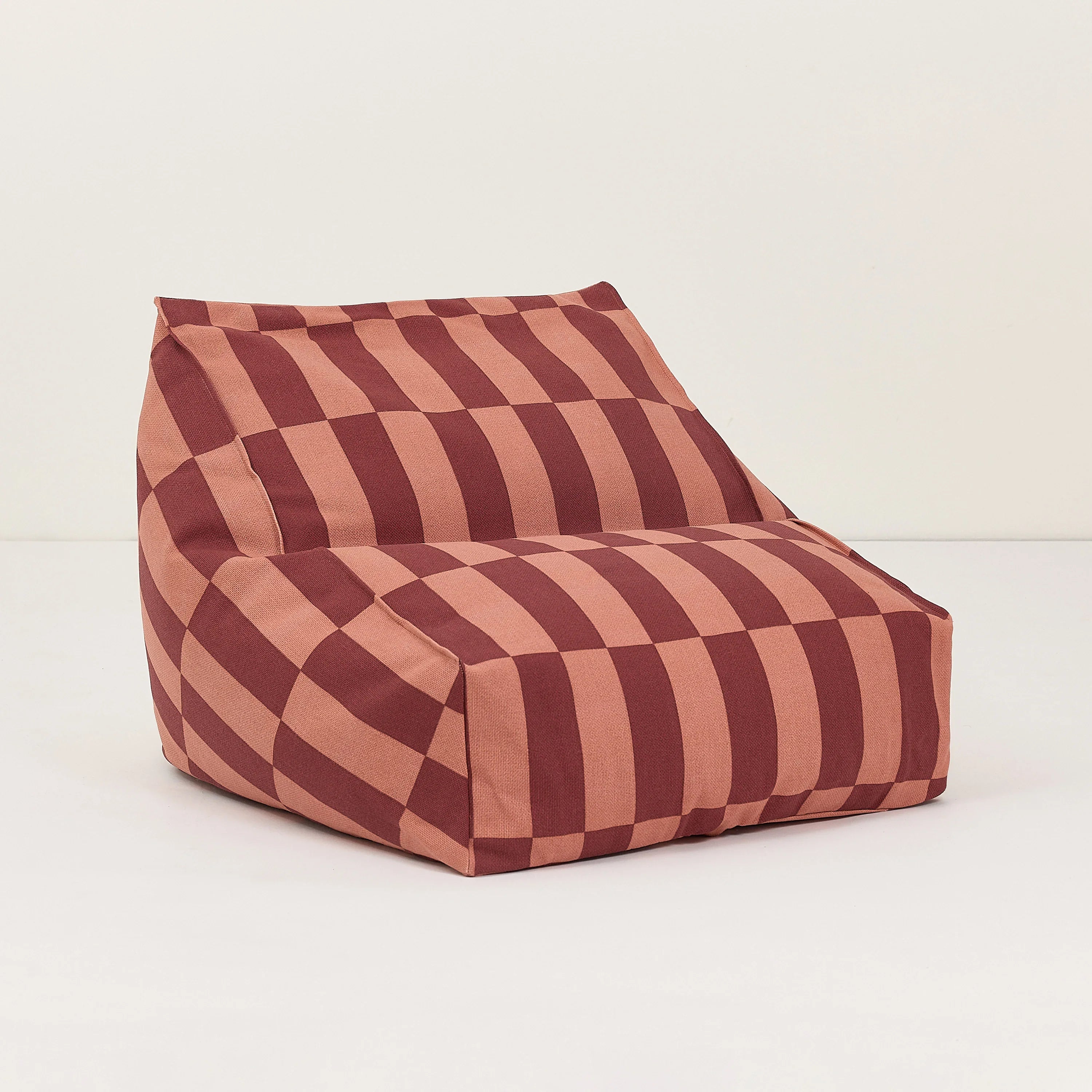 Nobodinoz Vibes armchair beanbag in maroon cotton with checkered tile pattern