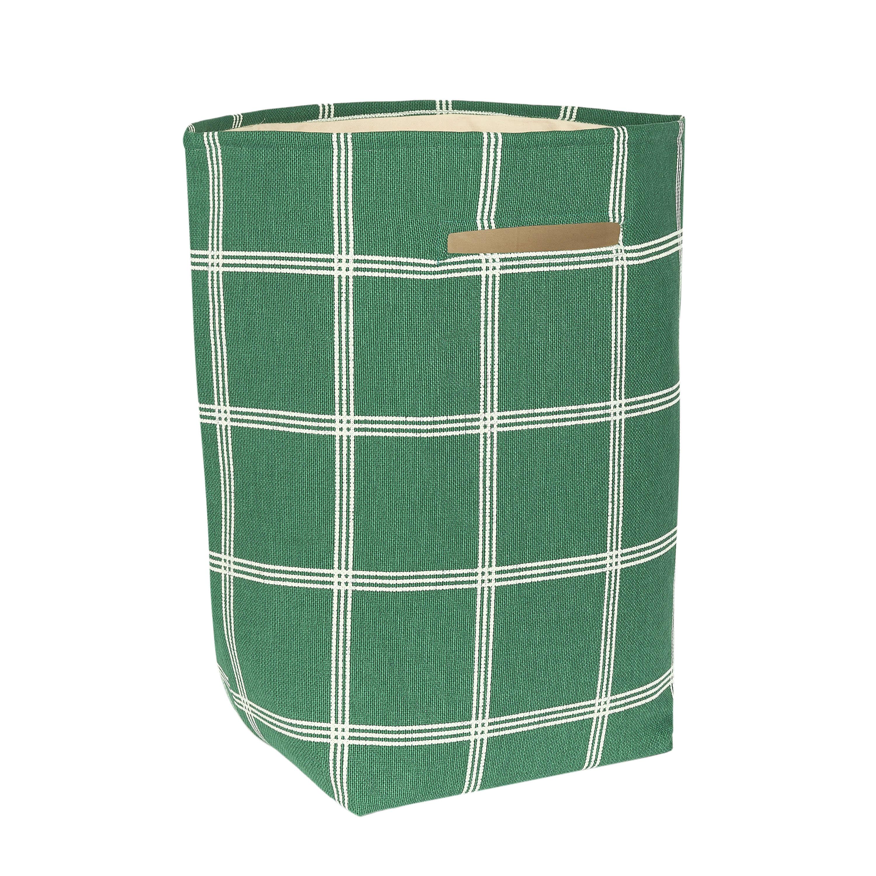 Nobodinoz large green and white cotton storage basket with windowpane pattern