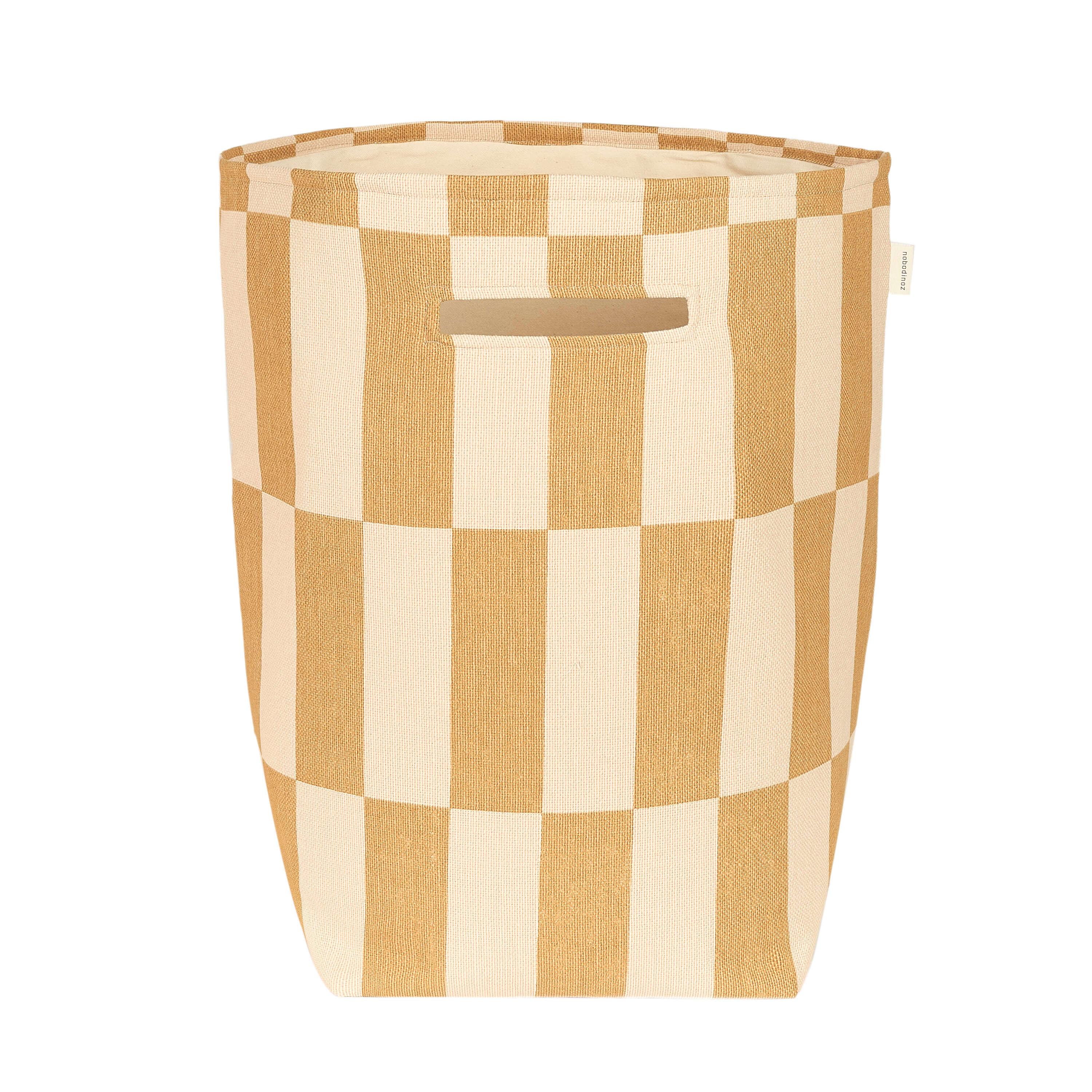 Nobodinoz Vibes large storage basket, cotton, mustard and sand checkered pattern