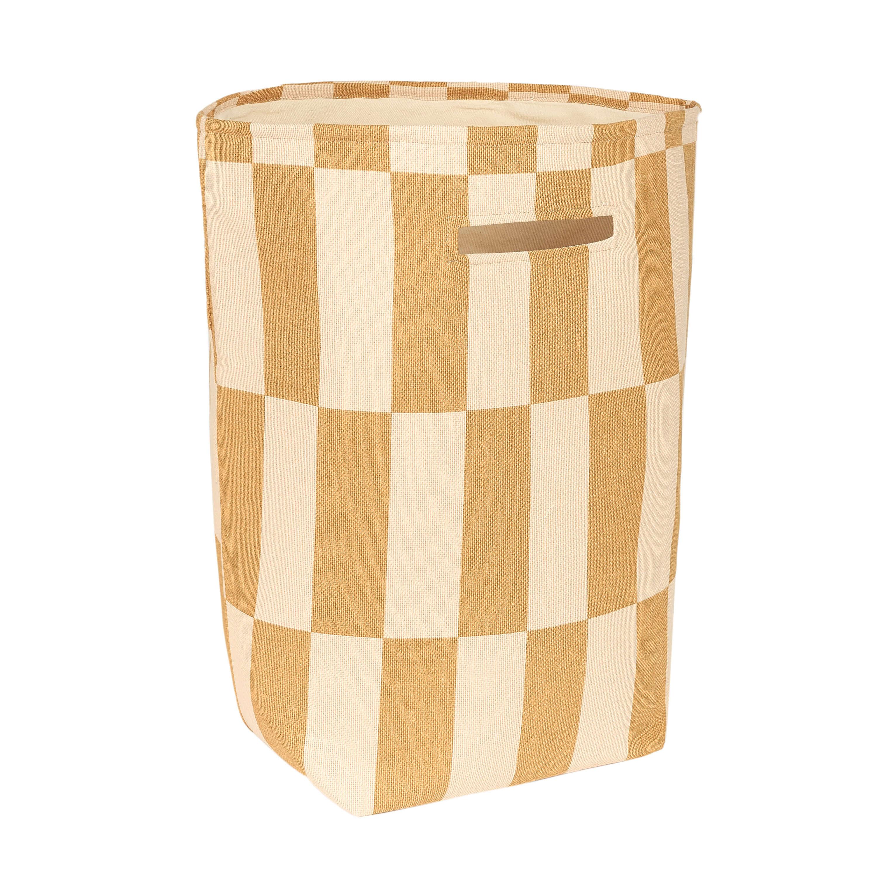 Nobodinoz Vibes large storage basket, cotton, mustard and sand checker pattern