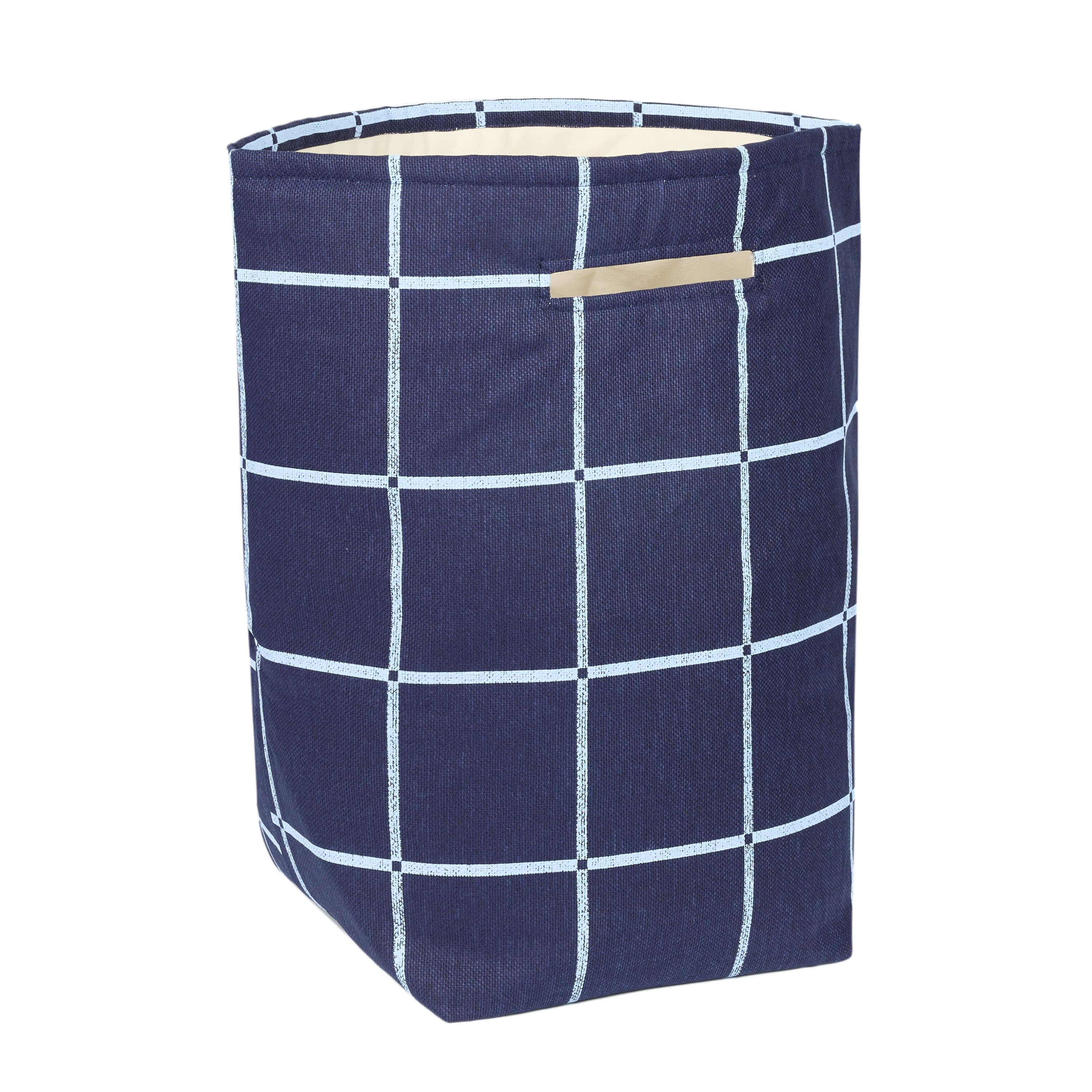 Nobodinoz large cotton storage basket in navy blue grid pattern
