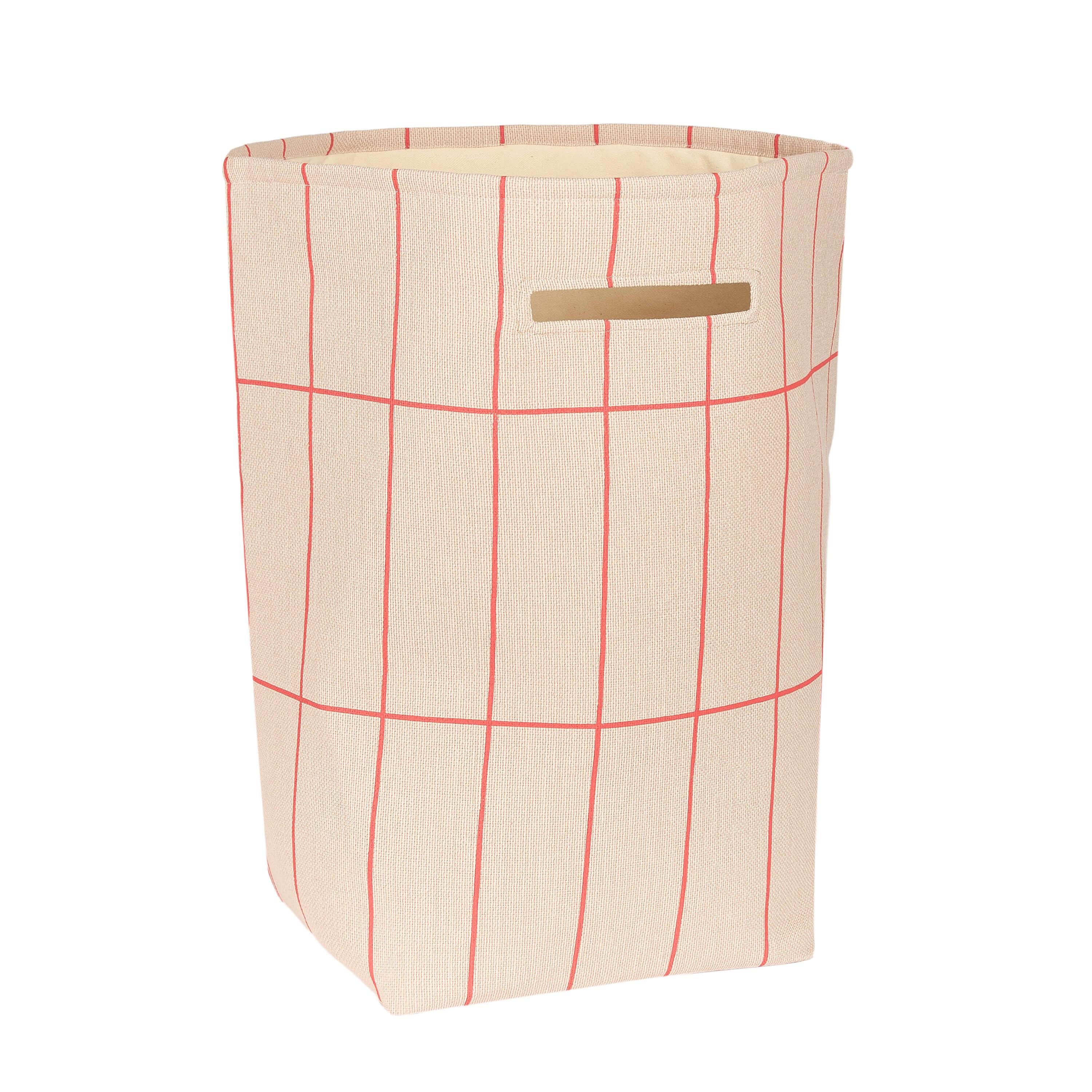 Nobodinoz large cotton storage basket with pink and red grid pattern