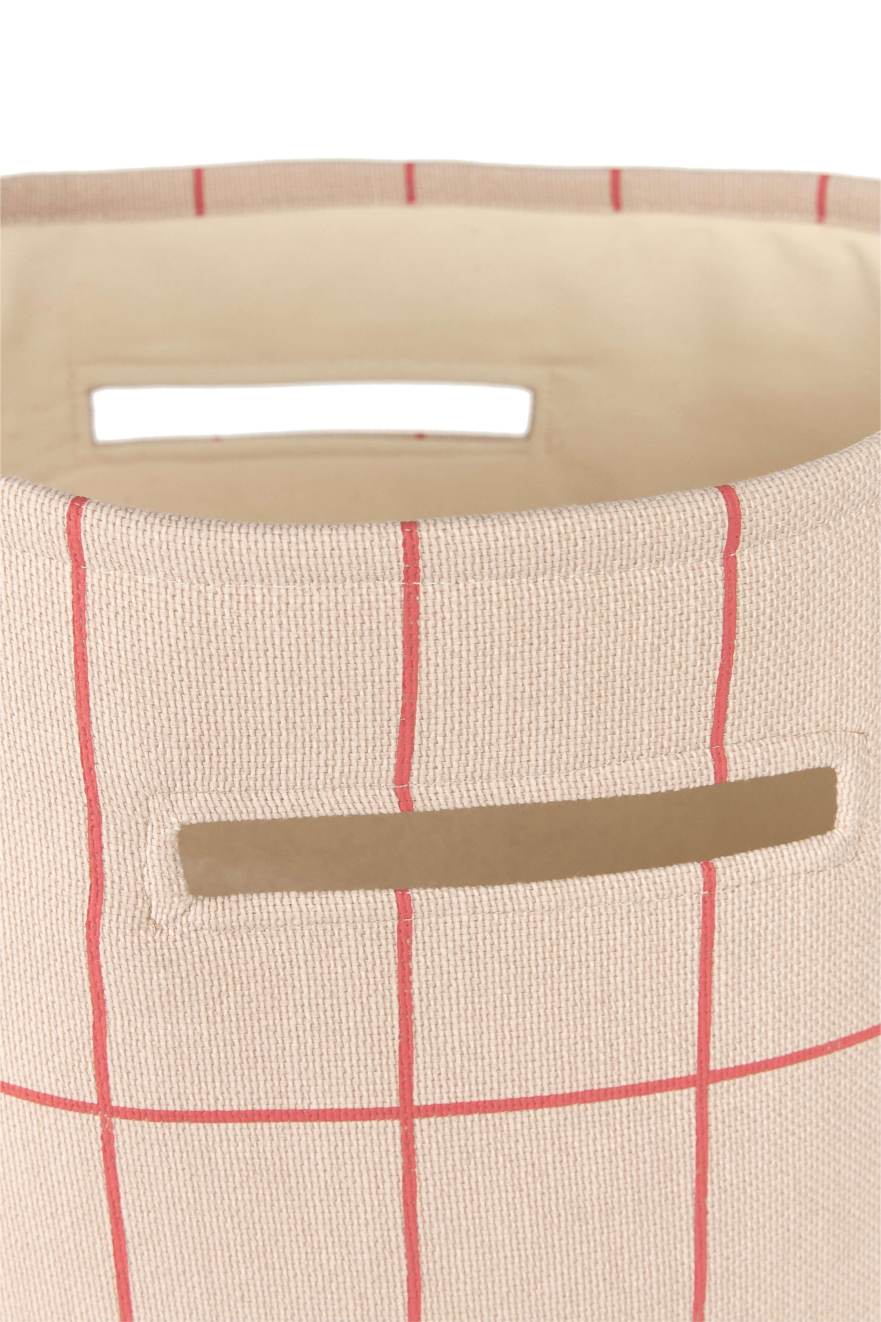 Nobodinoz large storage basket in pink and red grid cotton fabric with handles