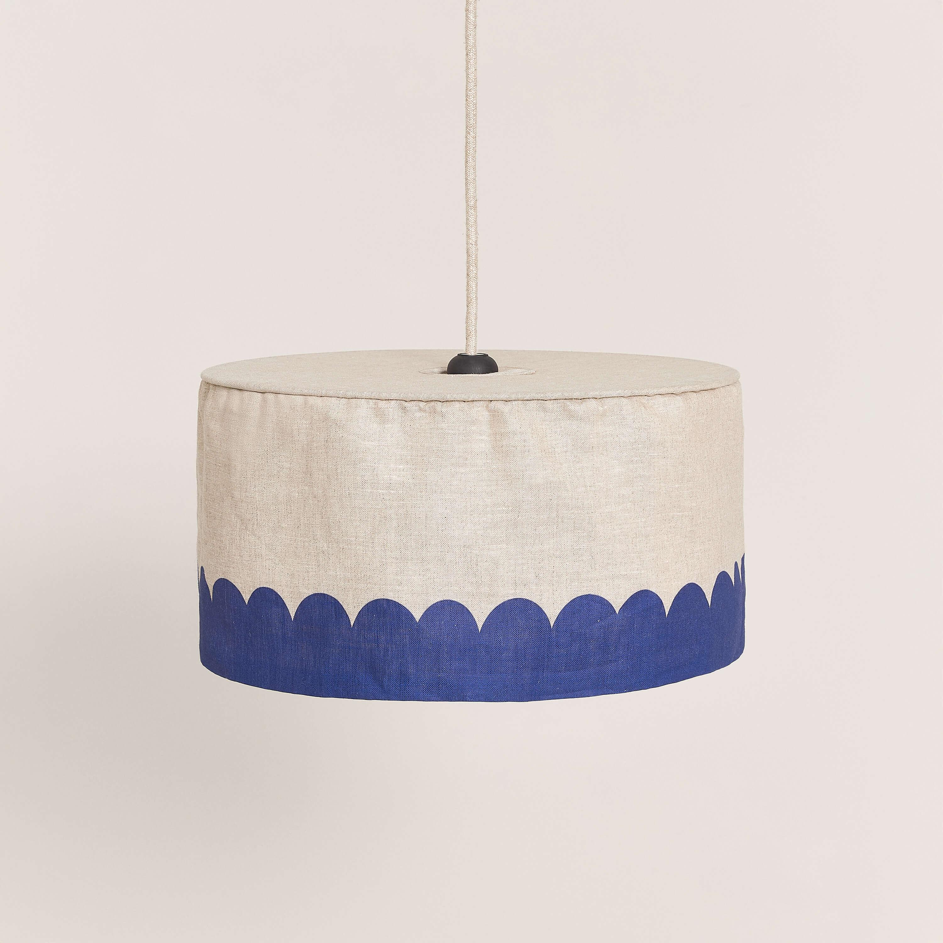 Nobodinoz linen lampshade, blue scalloped design, premium neutral fabric, 40cm diameter