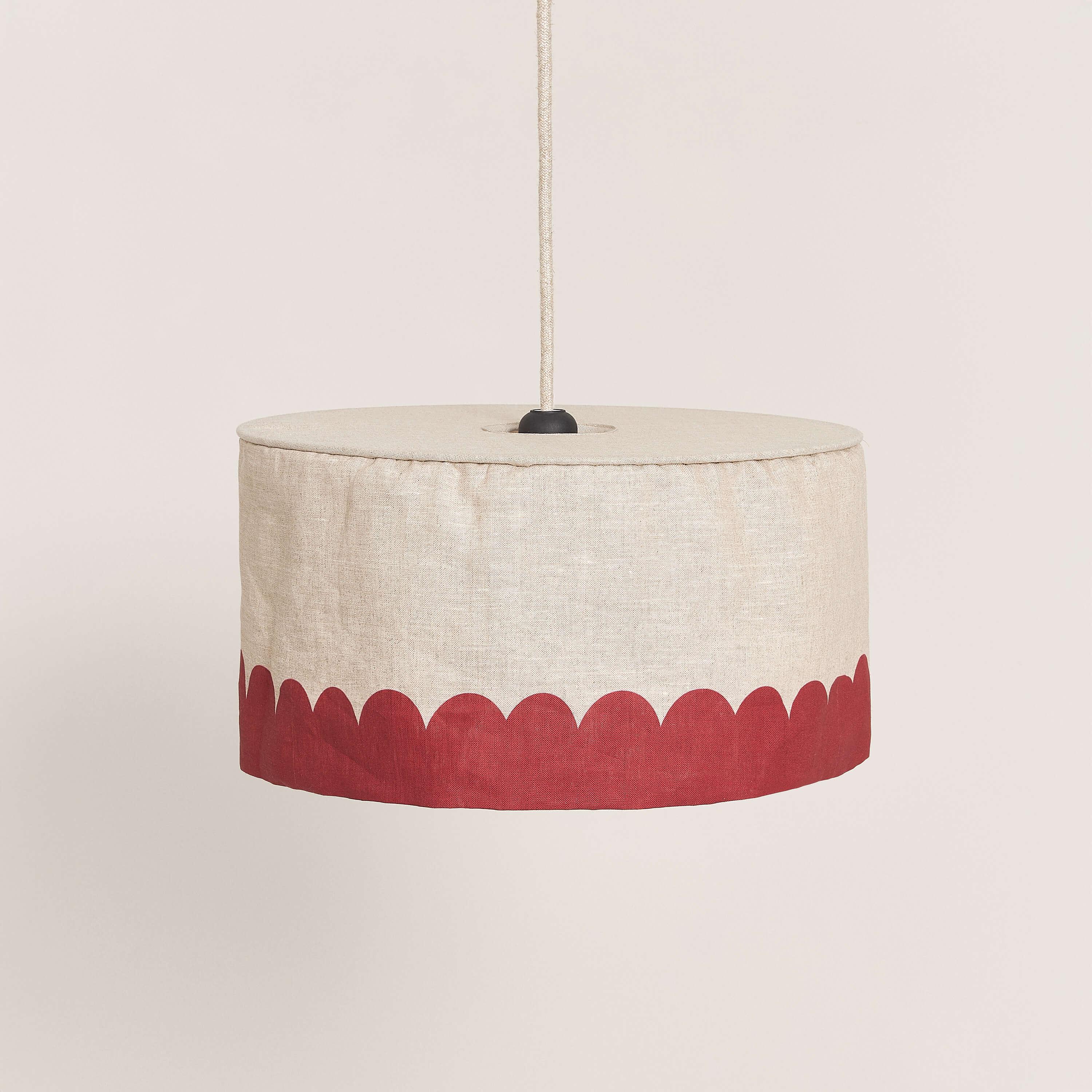 Nobodinoz linen lampshade, drum shape, beige and carmine red, premium fabric lighting
