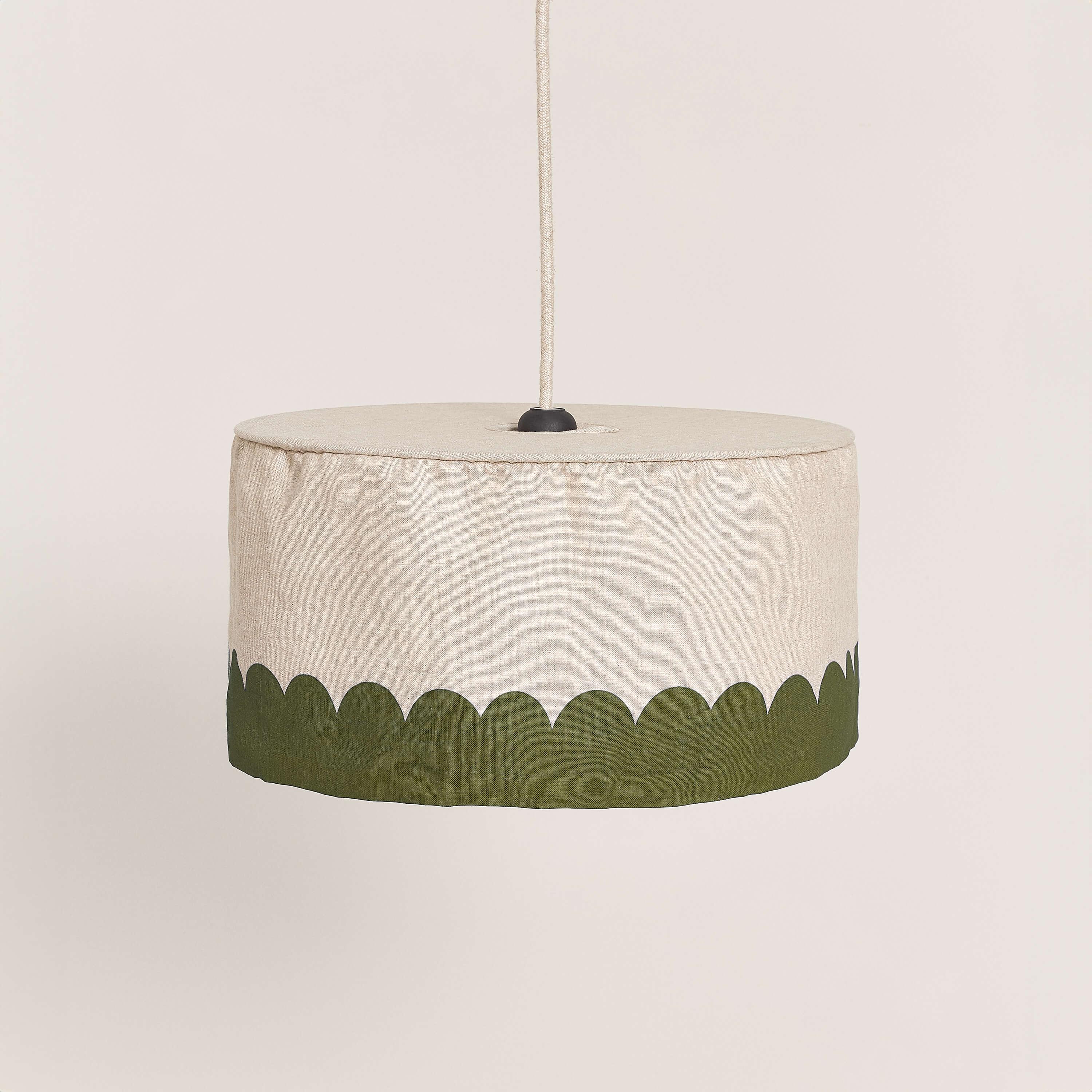 Nobodinoz linen lampshade, diameter 40cm, premium beige and green fabric design