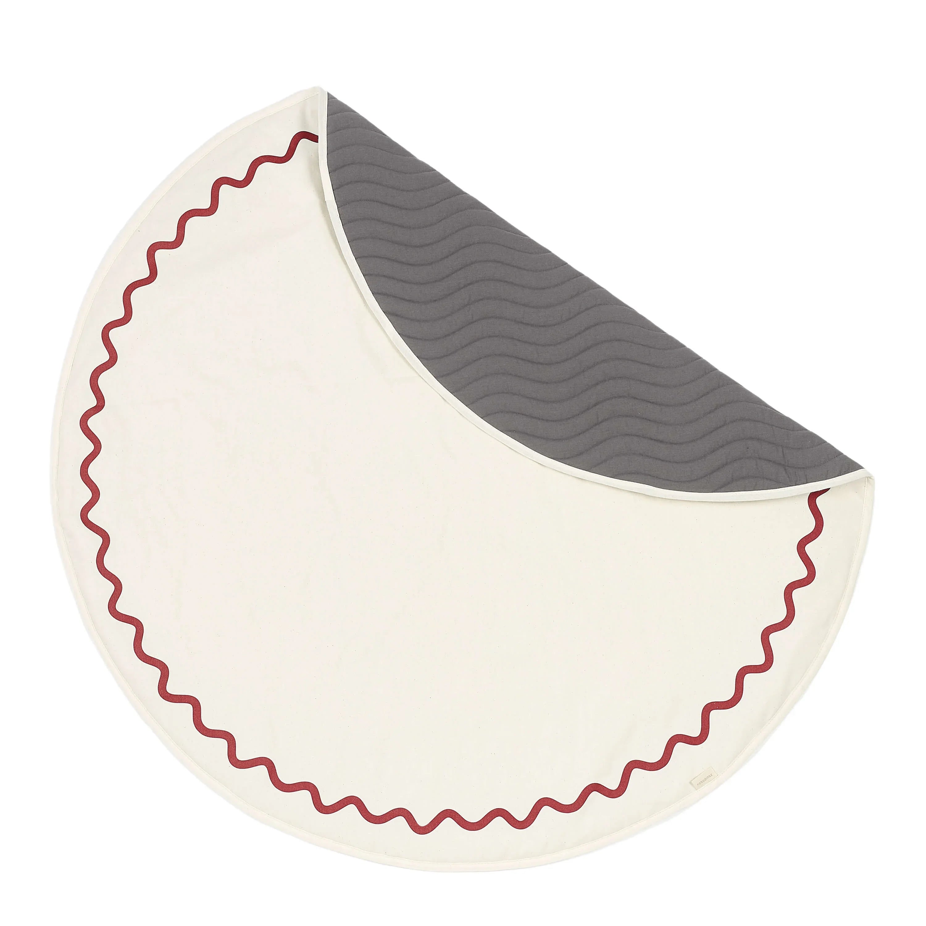Nobodinoz Vibes playmat, organic cotton, carmine red wavy trim, ivory and grey