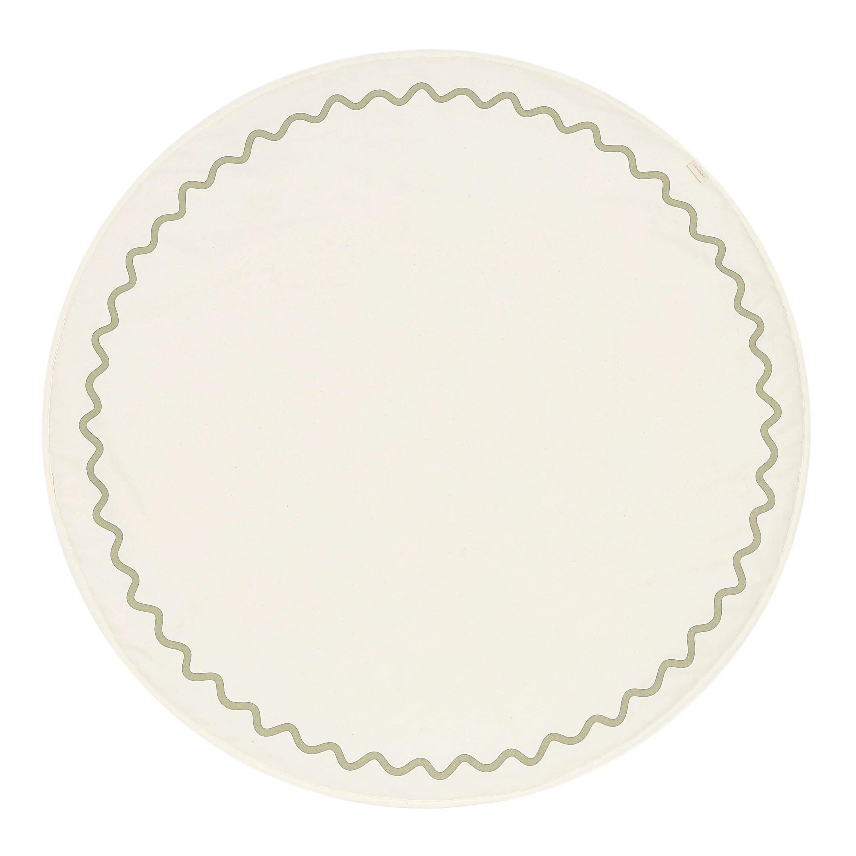 Nobodinoz Vibes round playmat in cream cotton with wavy green border design
