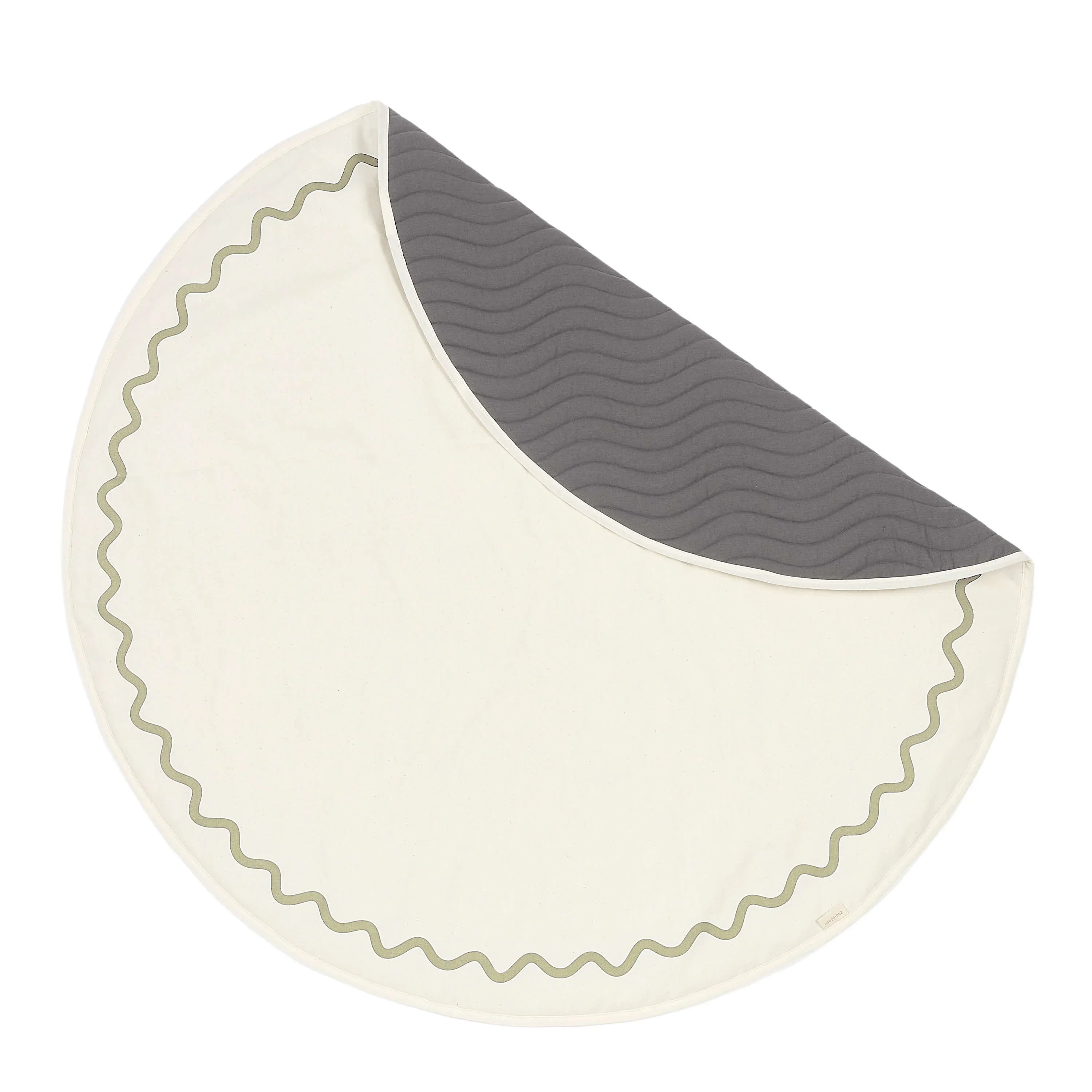Nobodinoz Vibes playmat, round, organic cotton, cream and green, quilted detail
