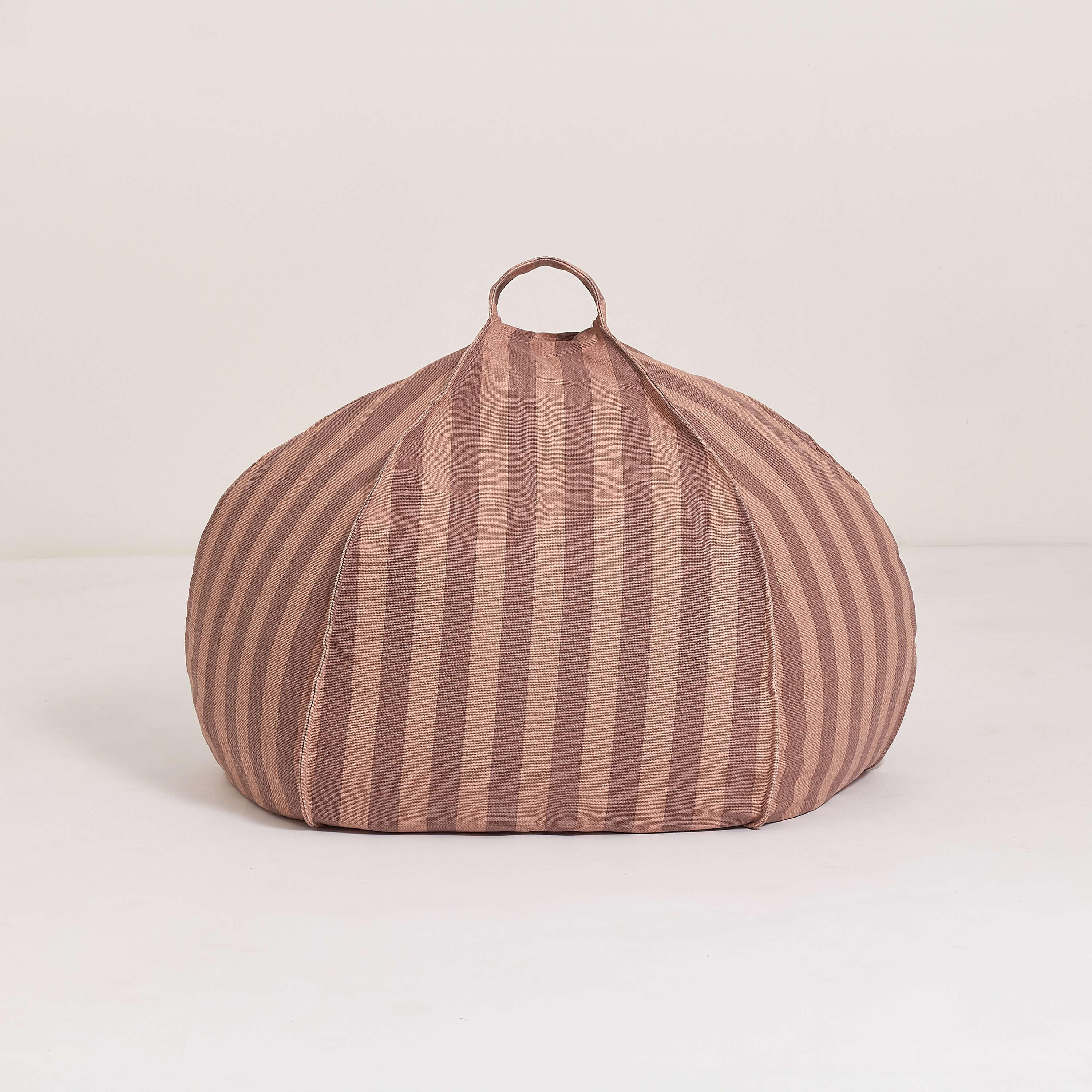 Nobodinoz round bean bag, cotton, pink mauve stripes, premium kids seating