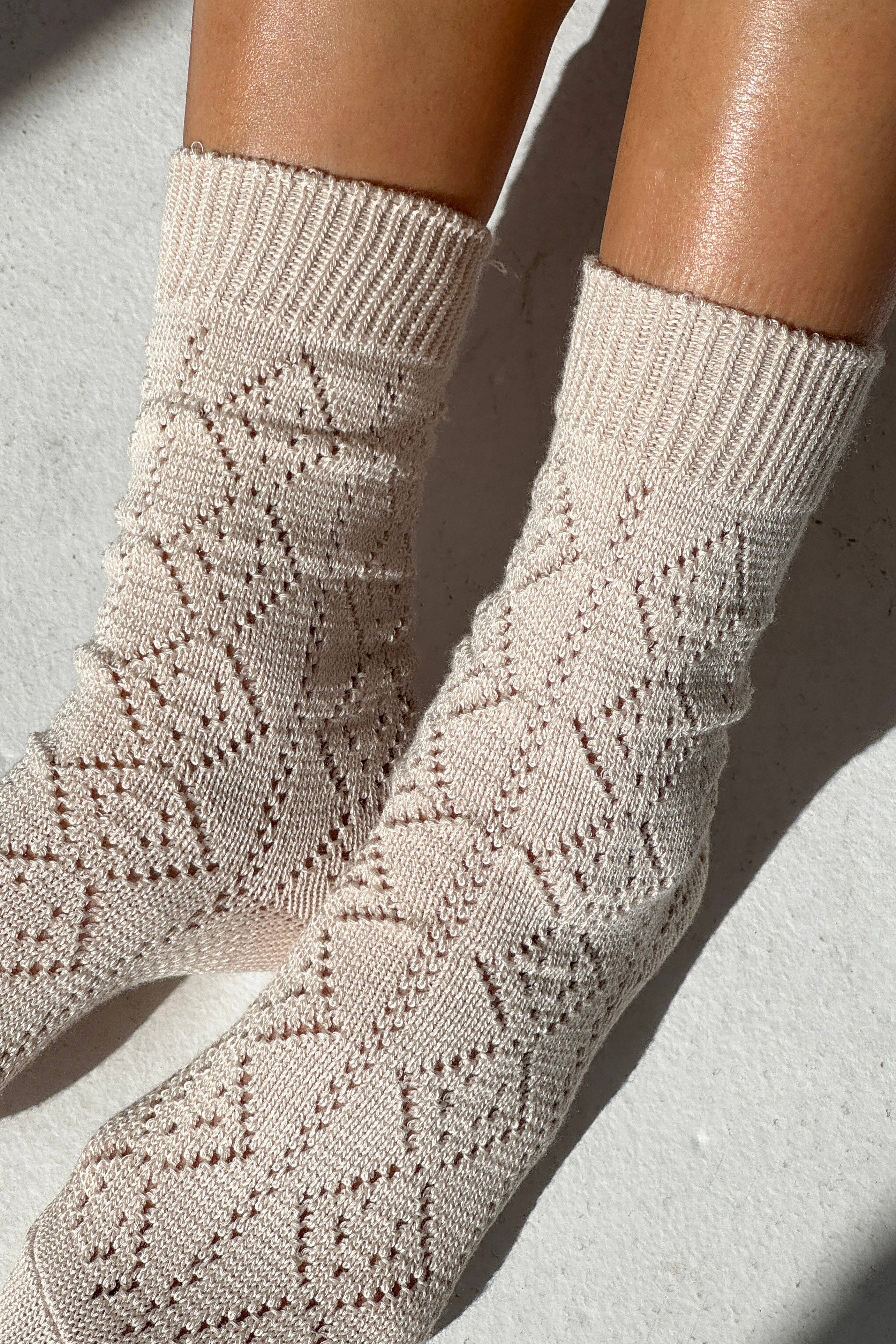 Modal Eyelet Socks Oyster - Le Bon Shoppe