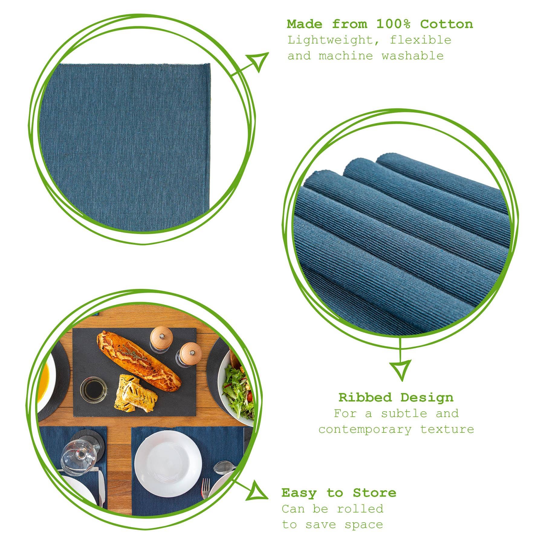Ribbed Cotton Placemat Pack of 6 - Denim
