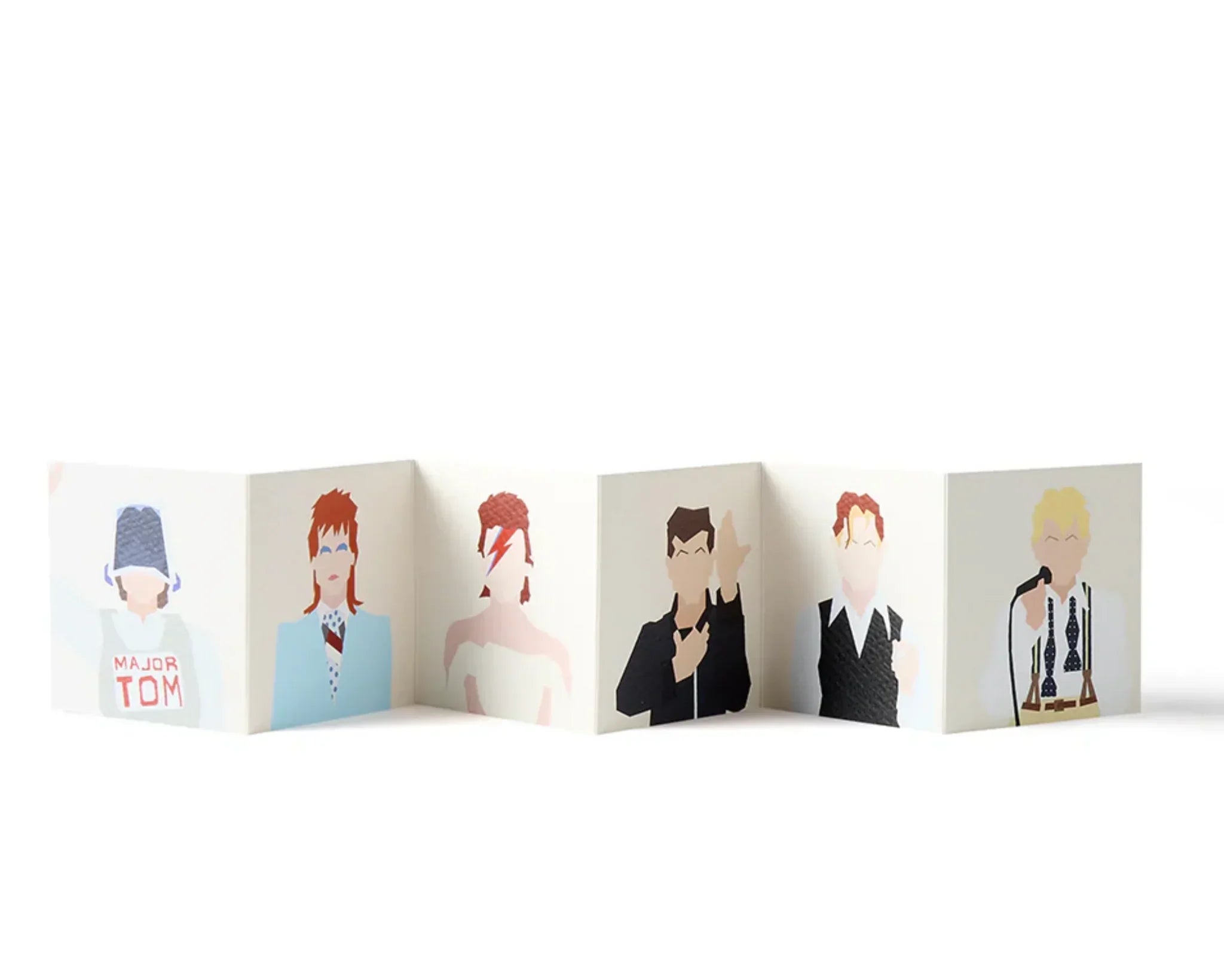 Wavelength accordion card, premium paper, minimalist David Bowie illustrations, multicolour