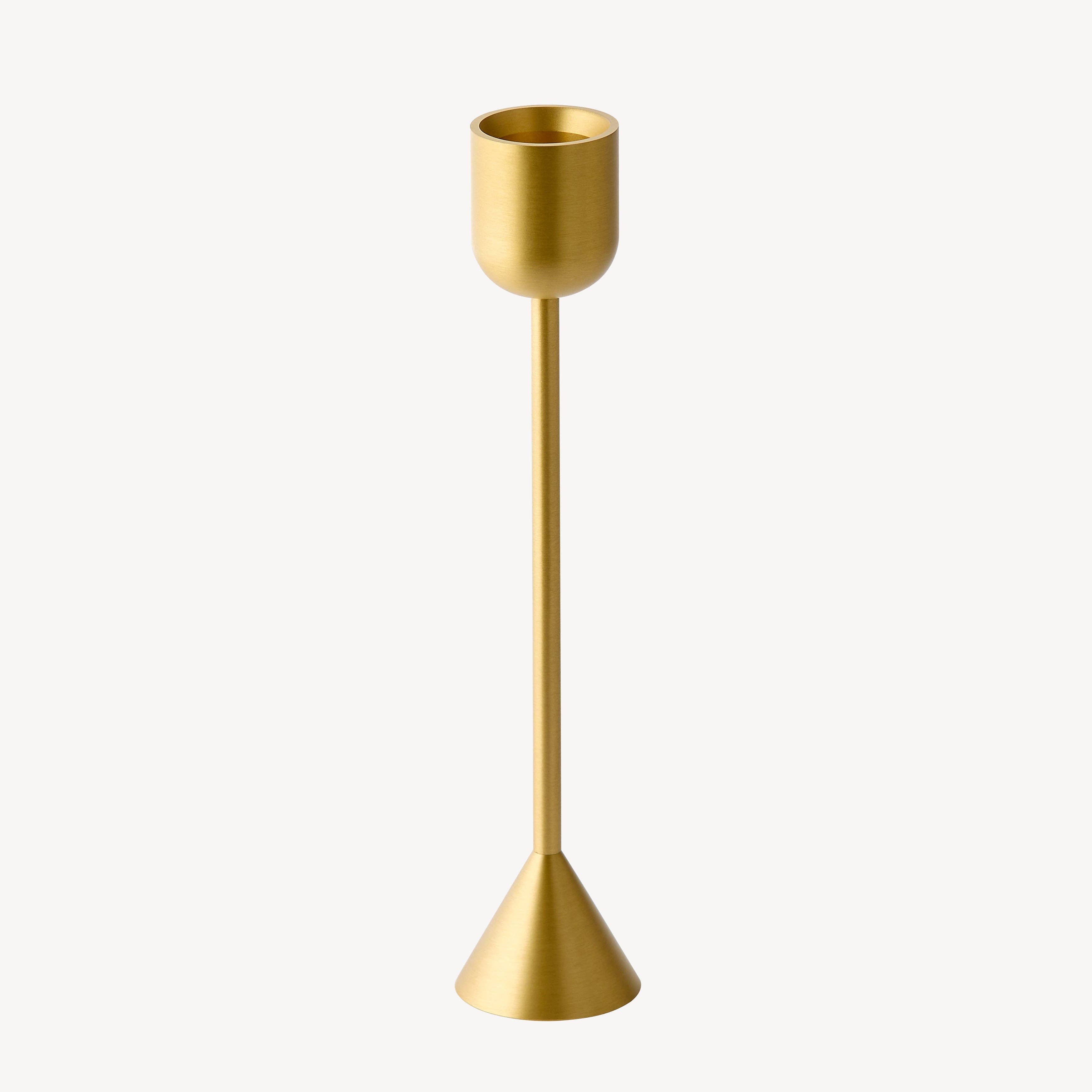 Reversible Totem Dinner Candle Holder - Small, Satin Brass