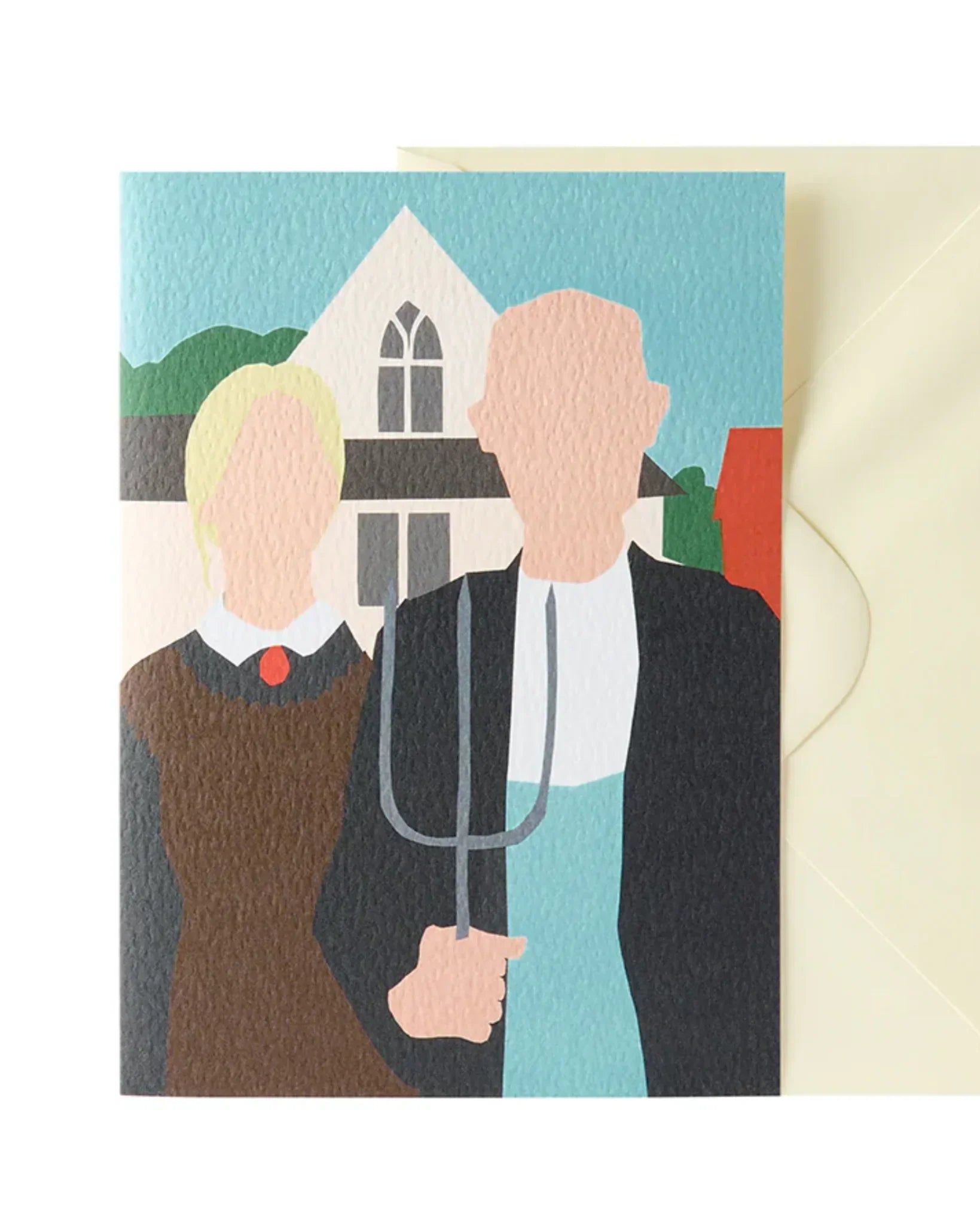 Hello!Lucky greeting card, textured paper, American Gothic illustration, multicolour